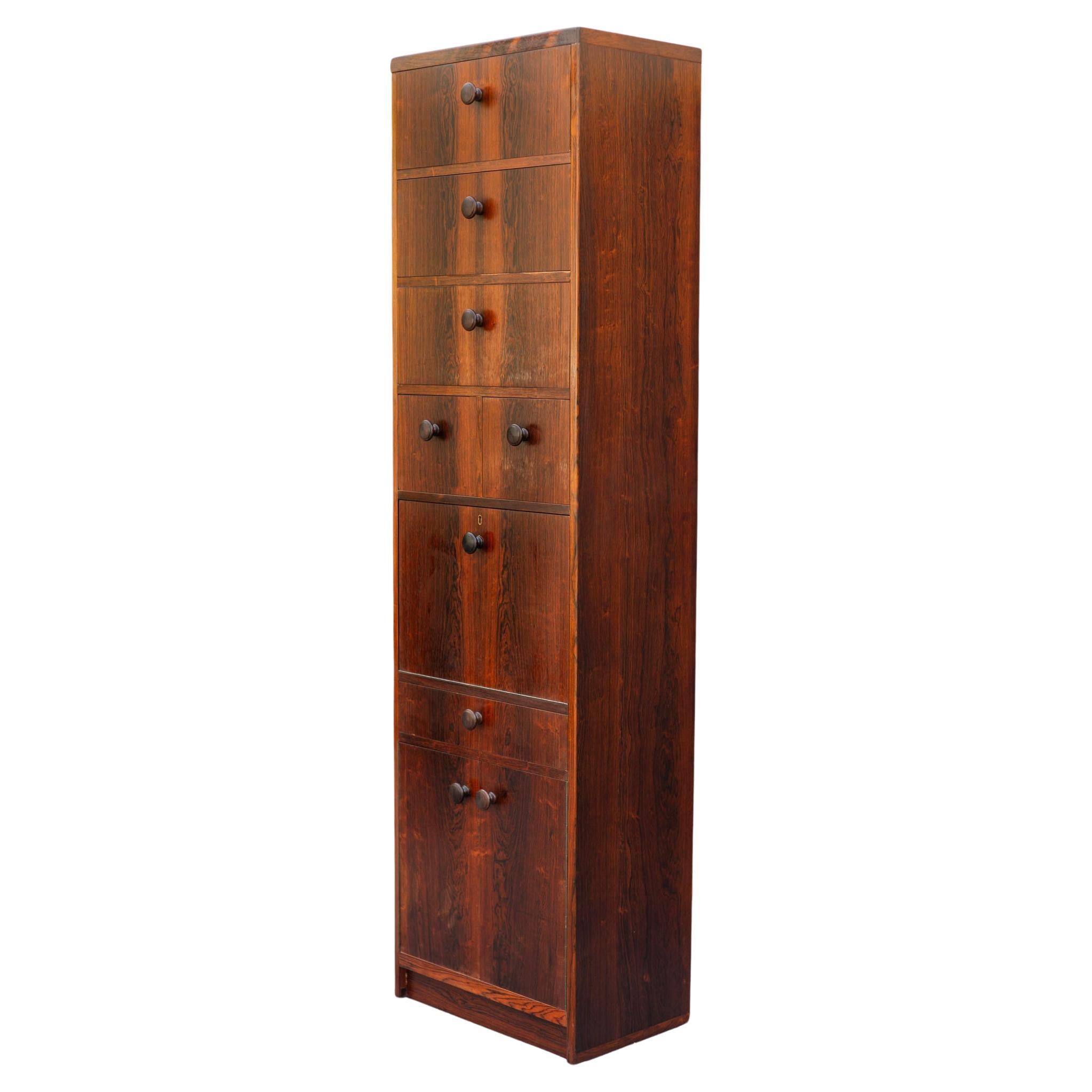 Rare Custom Apothecary Style Rosewood Tall & Narrow Dresser by Svend Langkilde