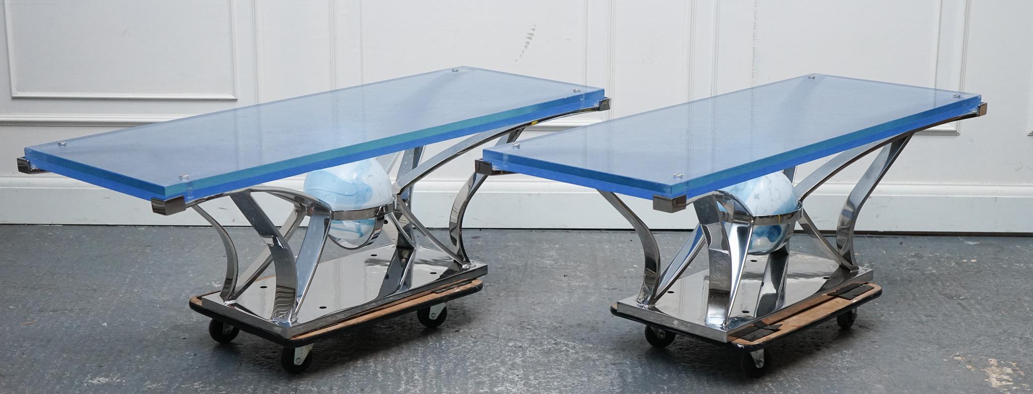 RARE CUSTOM HAND MADE GLASS MARINE GRADE STAINLESS STEEL COFFEE TABLE BY SOLiART For Sale 12