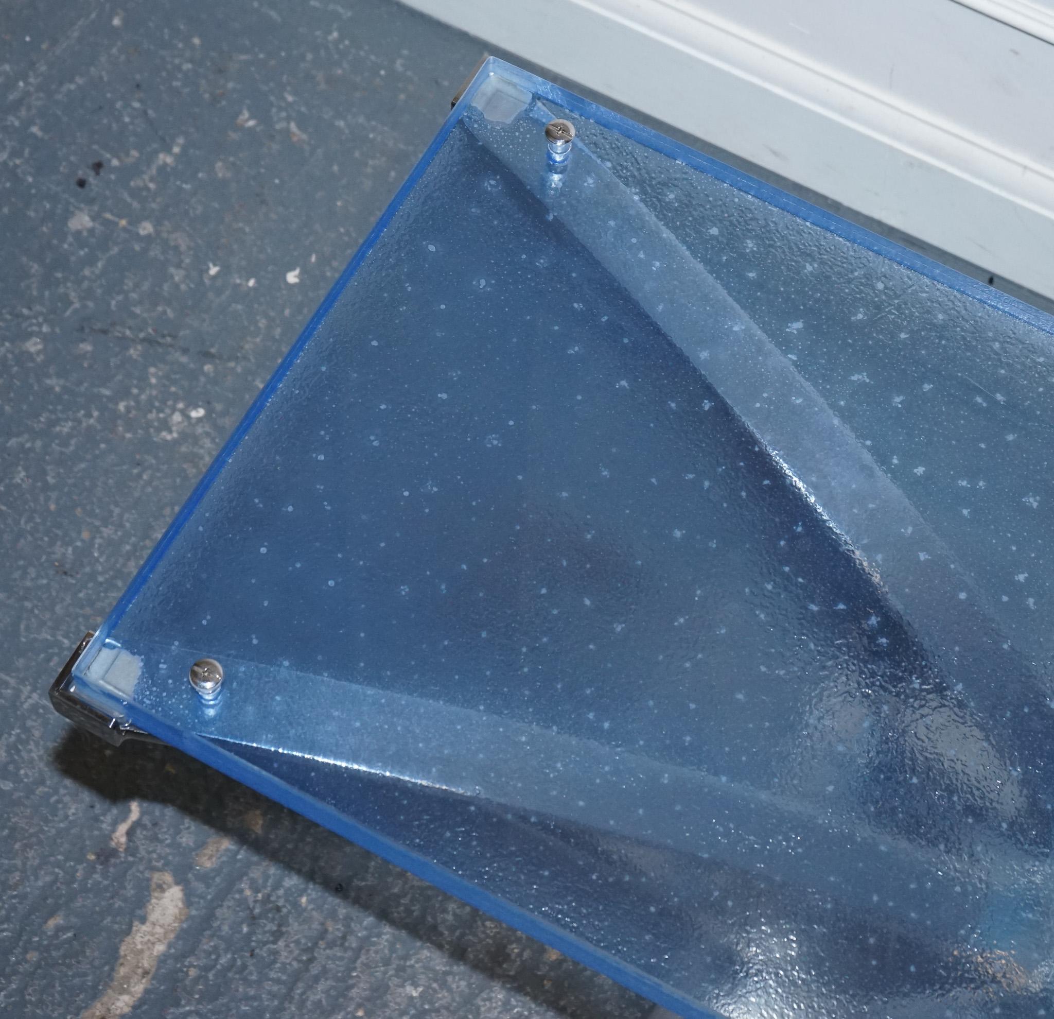 RARE CUSTOM HAND MADE GLASS MARINE GRADE STAINLESS STEEL COFFEE TABLE BY SOLiART For Sale 2