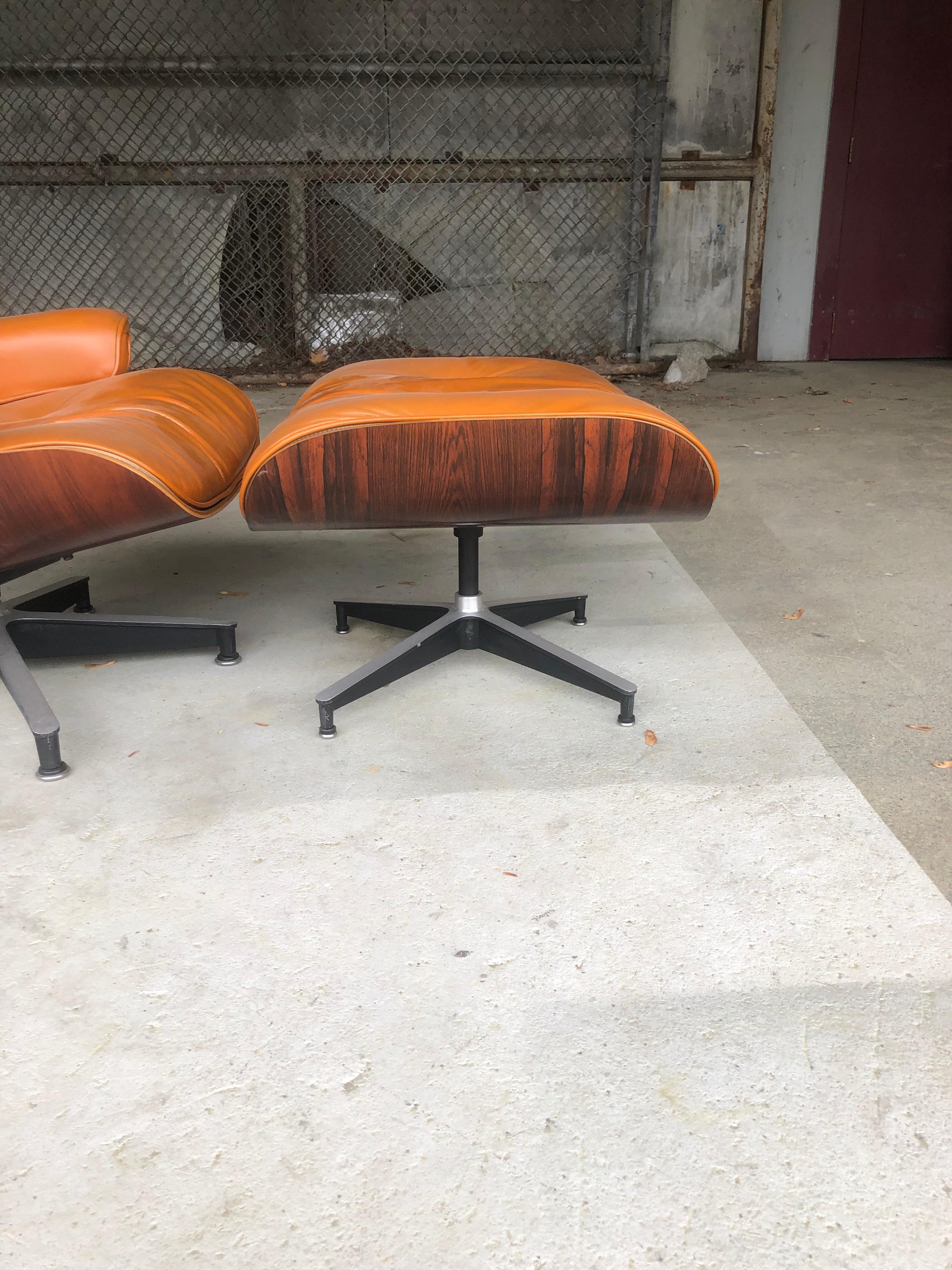 Aluminum Rare Custom Herman Miller Eames Lounge Chair and Ottoman in Burnt Orange
