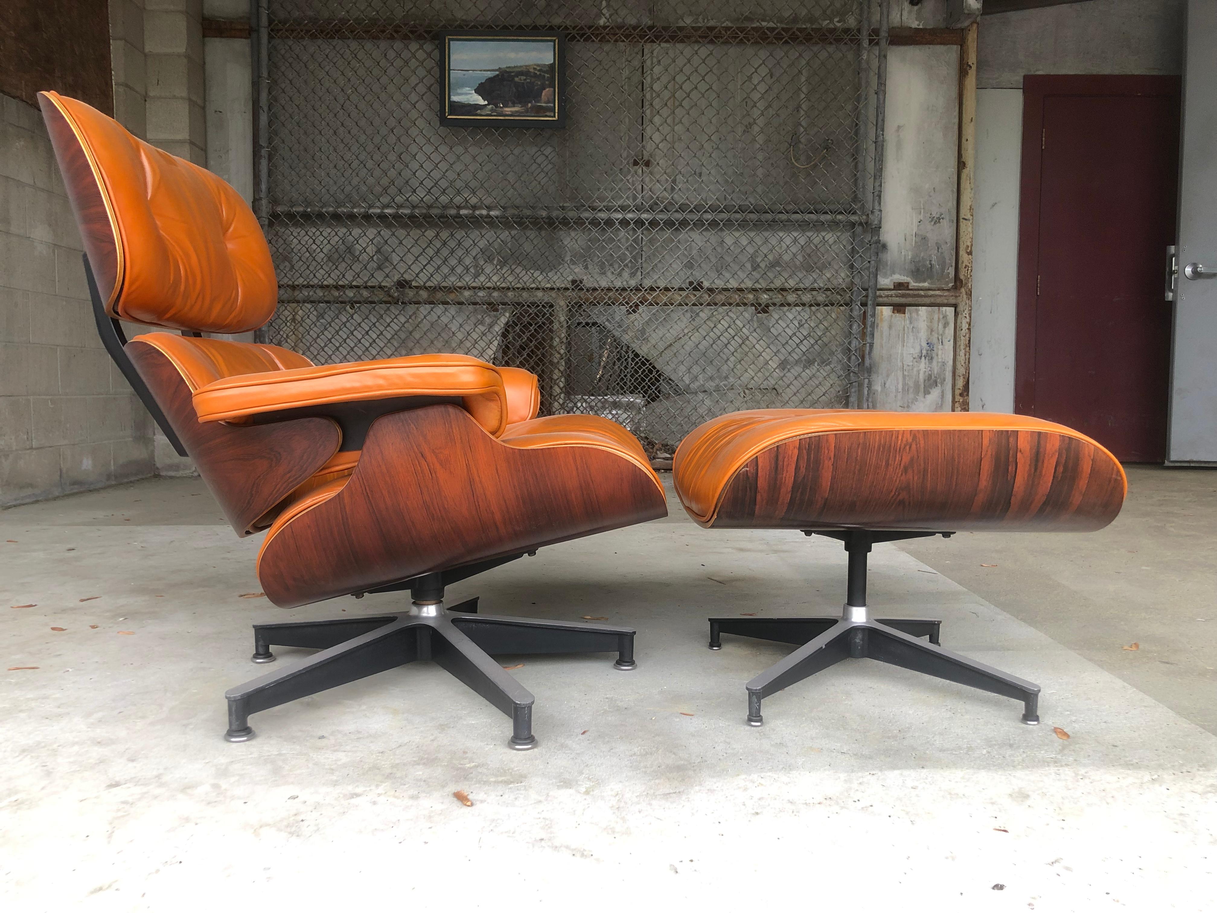 20th Century Rare Custom Herman Miller Eames Lounge Chair and Ottoman in Burnt Orange