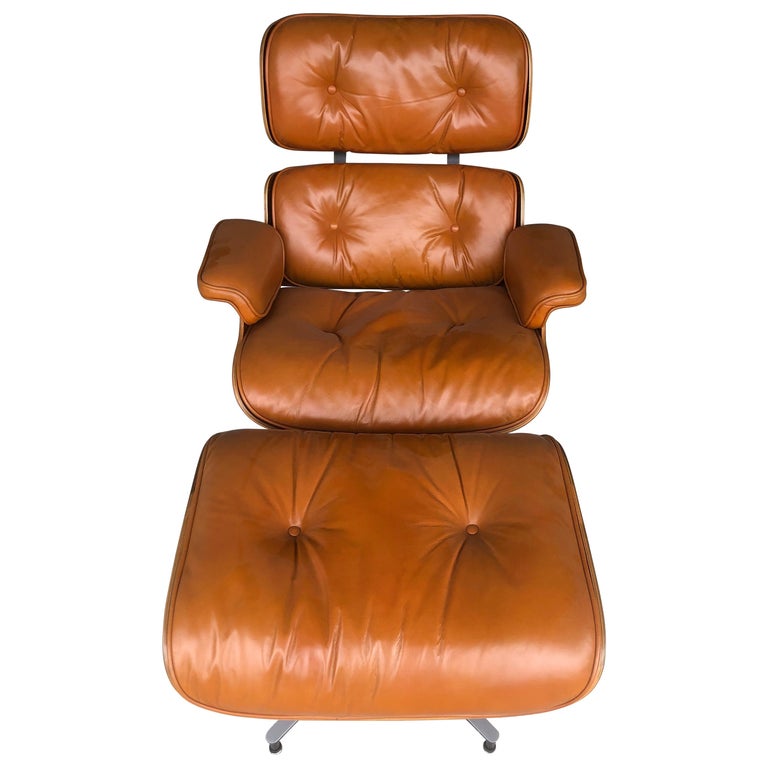 Rare Custom Herman Miller Eames Lounge, Orange Leather Chair