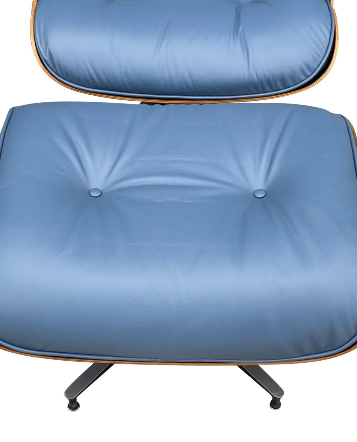 20th Century Rare Custom Herman Miller Eames Lounge Chair & Ottoman with Perfect Blue Leather