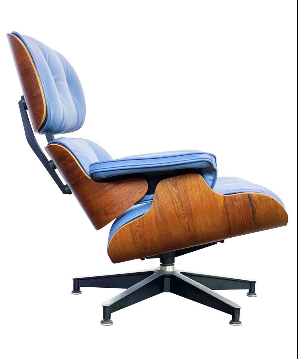 Rare Custom Herman Miller Eames Lounge Chair & Ottoman with Perfect Blue Leather 1