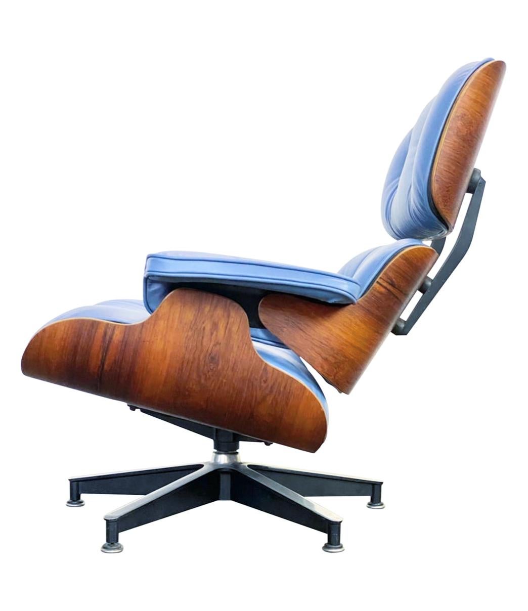 Rare Custom Herman Miller Eames Lounge Chair & Ottoman with Perfect Blue Leather 3