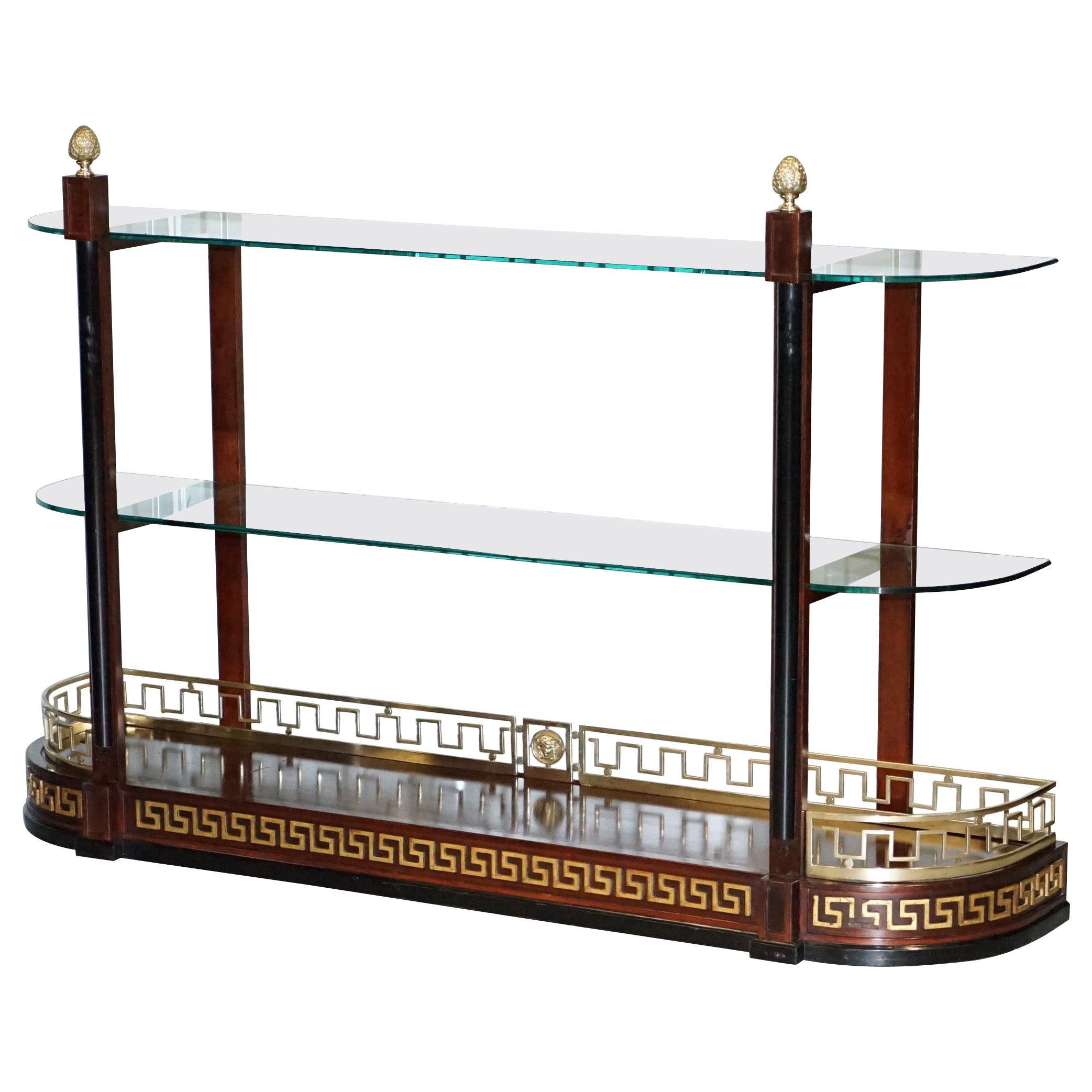 Rare Custom Made Versace Hardwood & Brass Console Bookcase Display Sideboard