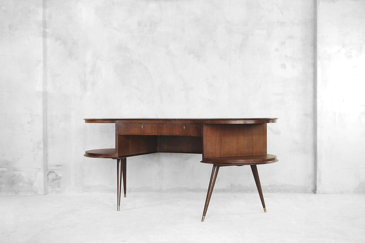 Rare Custom Mid-Century Modern Dutch Wenge Boomerang Desk, 1960s In Excellent Condition For Sale In Warsaw, PL