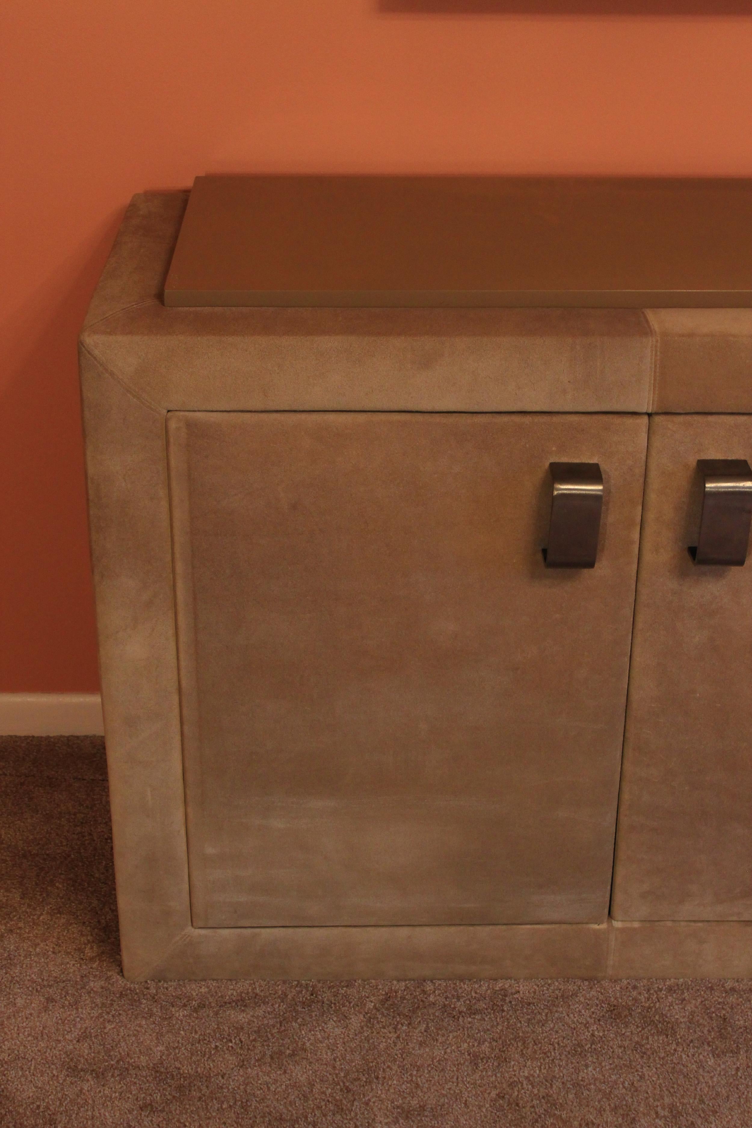 Rare Custom Order Paul Evans Leather & Steel Cabinet or Credenza Late 1970s For Sale 4