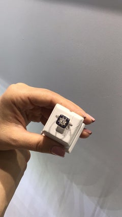 Rare Customizable Blue Sapphire White Diamond White Gold Protective Star Ring