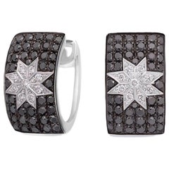 Boucles d'oreilles sur mesure rares en or blanc et diamants noirs