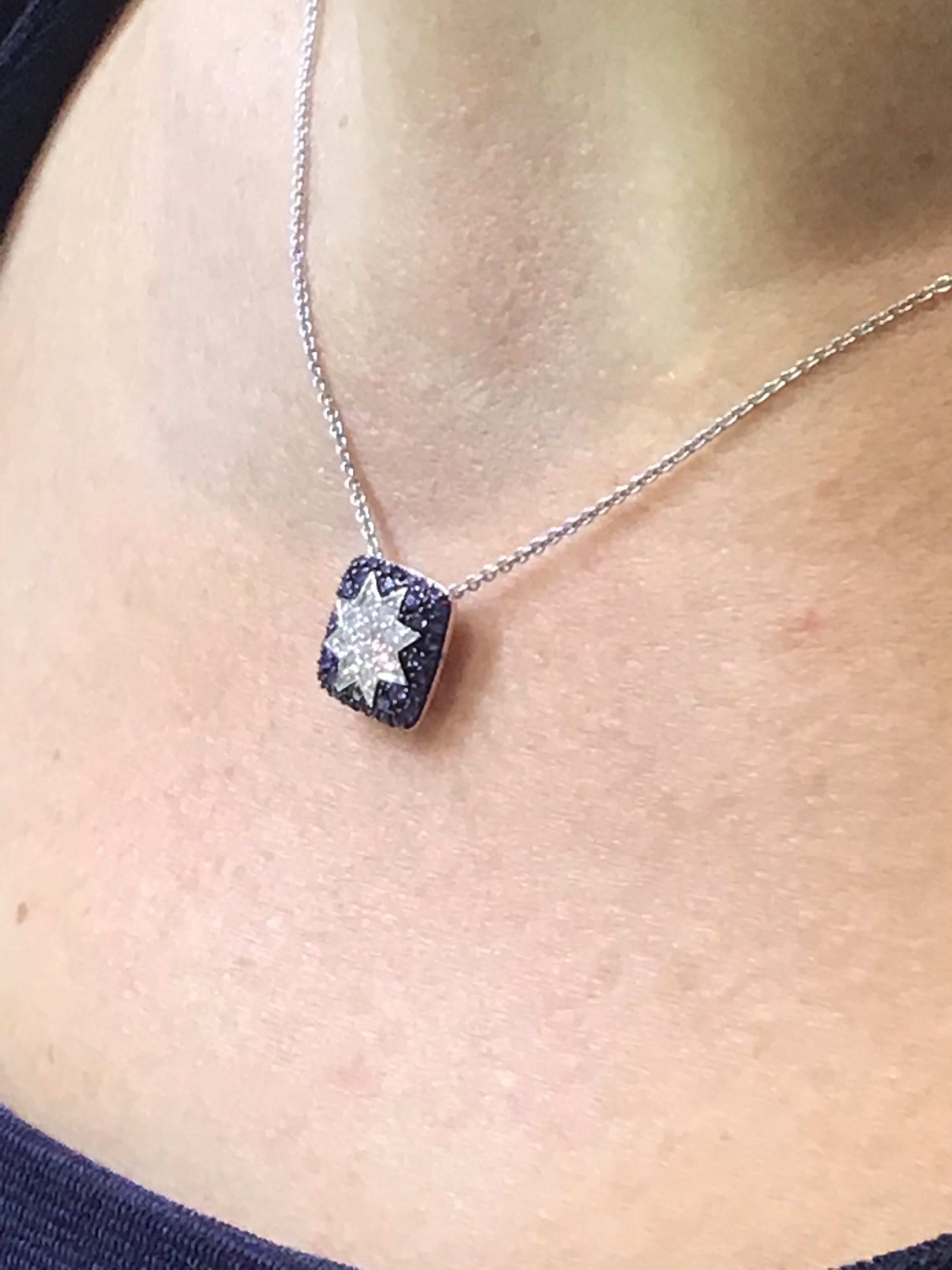 Rare Customize Blue Sapphire Diamond White Gold Necklace In New Condition For Sale In Montreux, CH