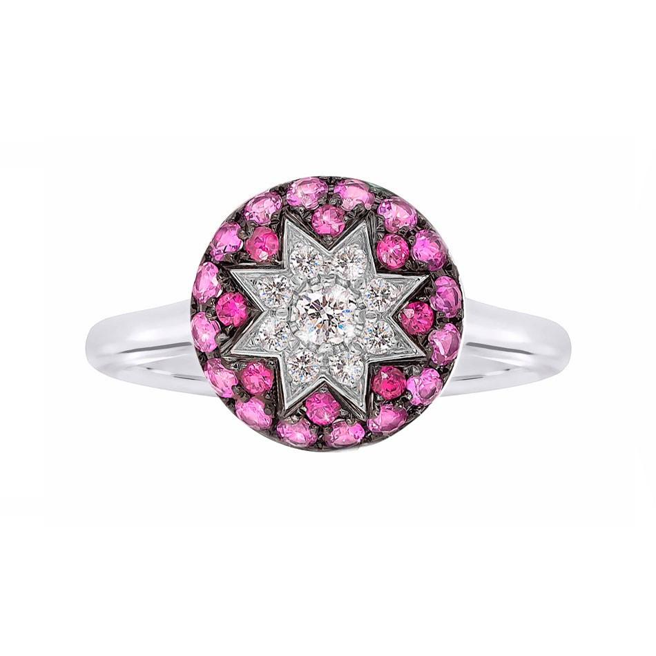 Rare Customize Ruby Pink Sapphire Diamond White Gold Halskette (Rundschliff) im Angebot