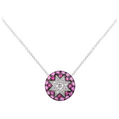 Rare Customize Ruby Pink Sapphire Diamond White Gold Necklace