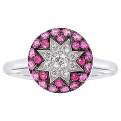 Anillo de oro blanco con diamantes y zafiro rosa de rubí personalizado poco común