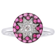 Seltener maßgefertigter Ring aus Weißgold mit Rubin, rosa Saphir und Diamant