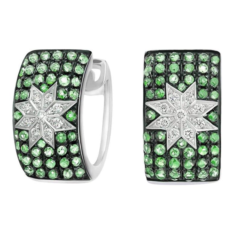 Rare Customize Tsavorite Diamond White Gold Earrings