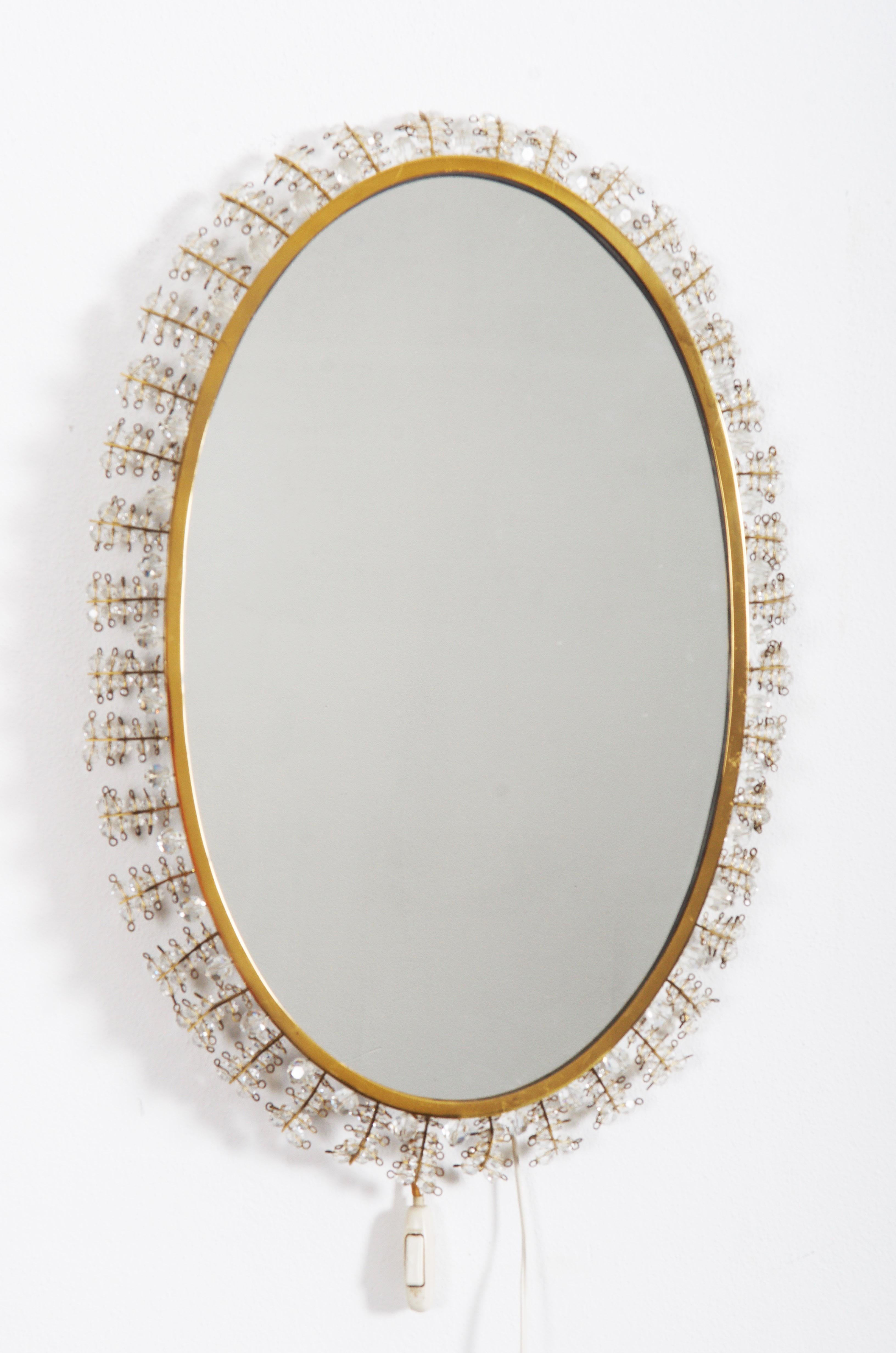 Mid-Century Modern Rare miroir éclairé en cristal taillé de J.L Lobmeyr en vente