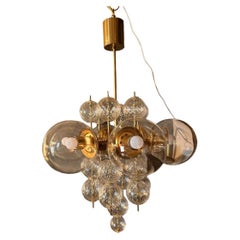 Vintage Rare cut glass and gilded brass chandelier circa 1970