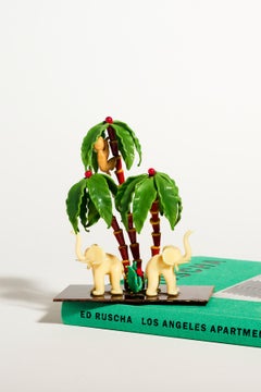 Rare Czech Elephant Monkey and Palm Tree Figurine