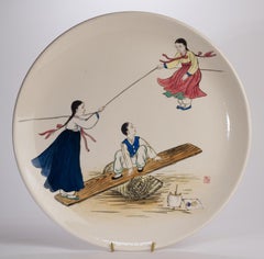 Rare Daehan Ceramic Decorative Hand Painted Plate, Korea 1950s