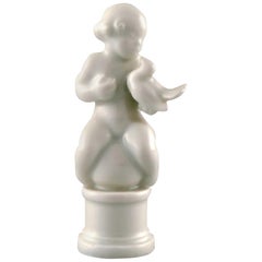 Rare Dahl Jensen Figure, Blanc de Chine, Child with Bird