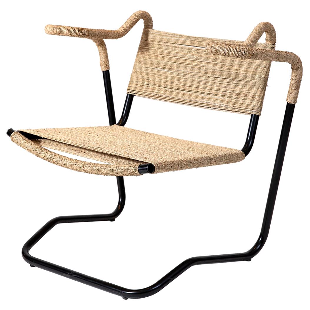 Rare Dan Johnson 2750 Chair in Steel with Ecru Cording 