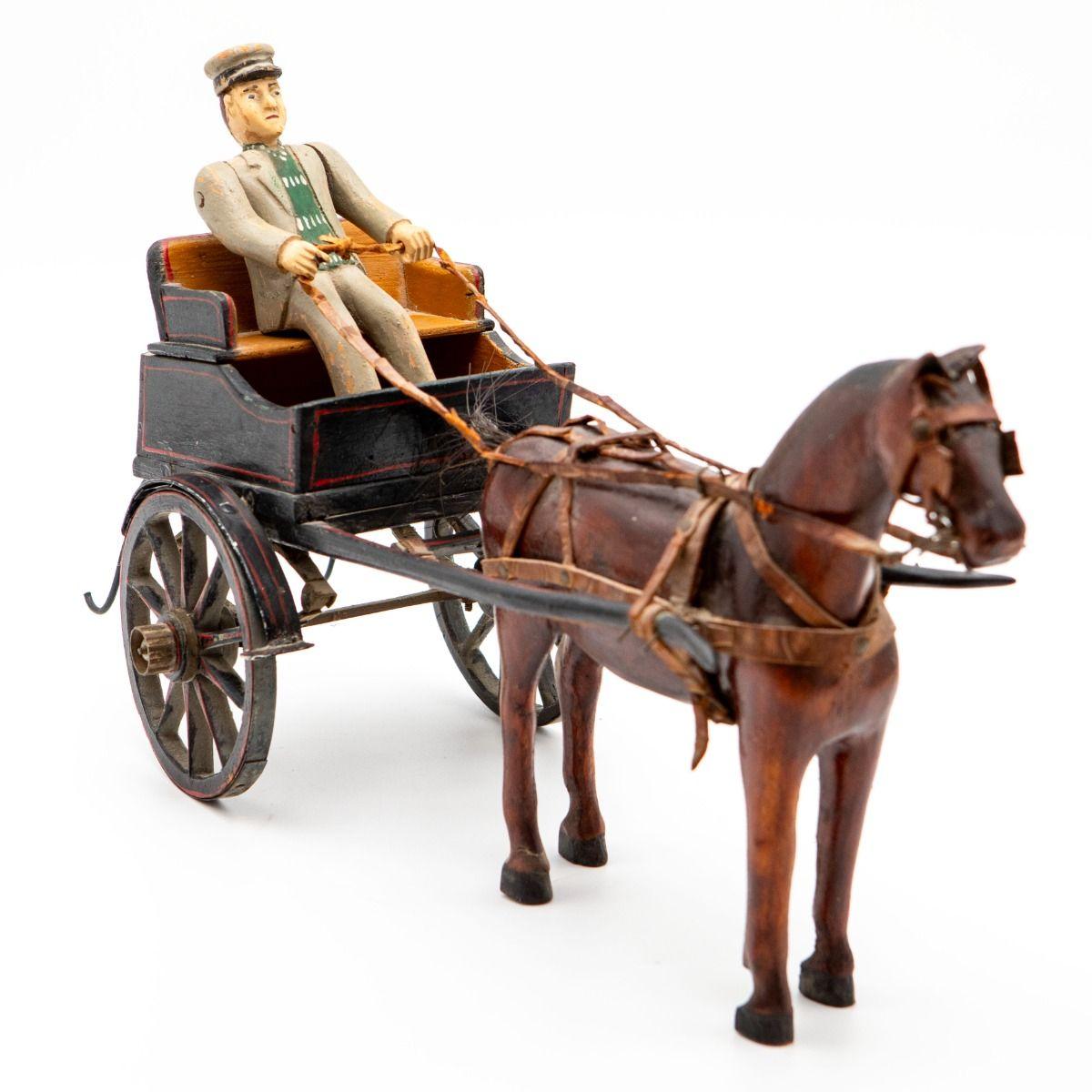 Autre Rare voiture jouet danoise ancienne avec cocher et cheval en vente