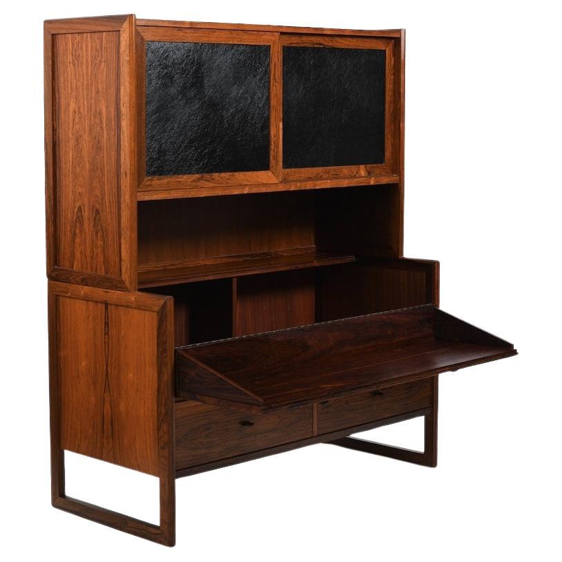 Rare meuble de bar danois avec pièces en cuir des années 1960