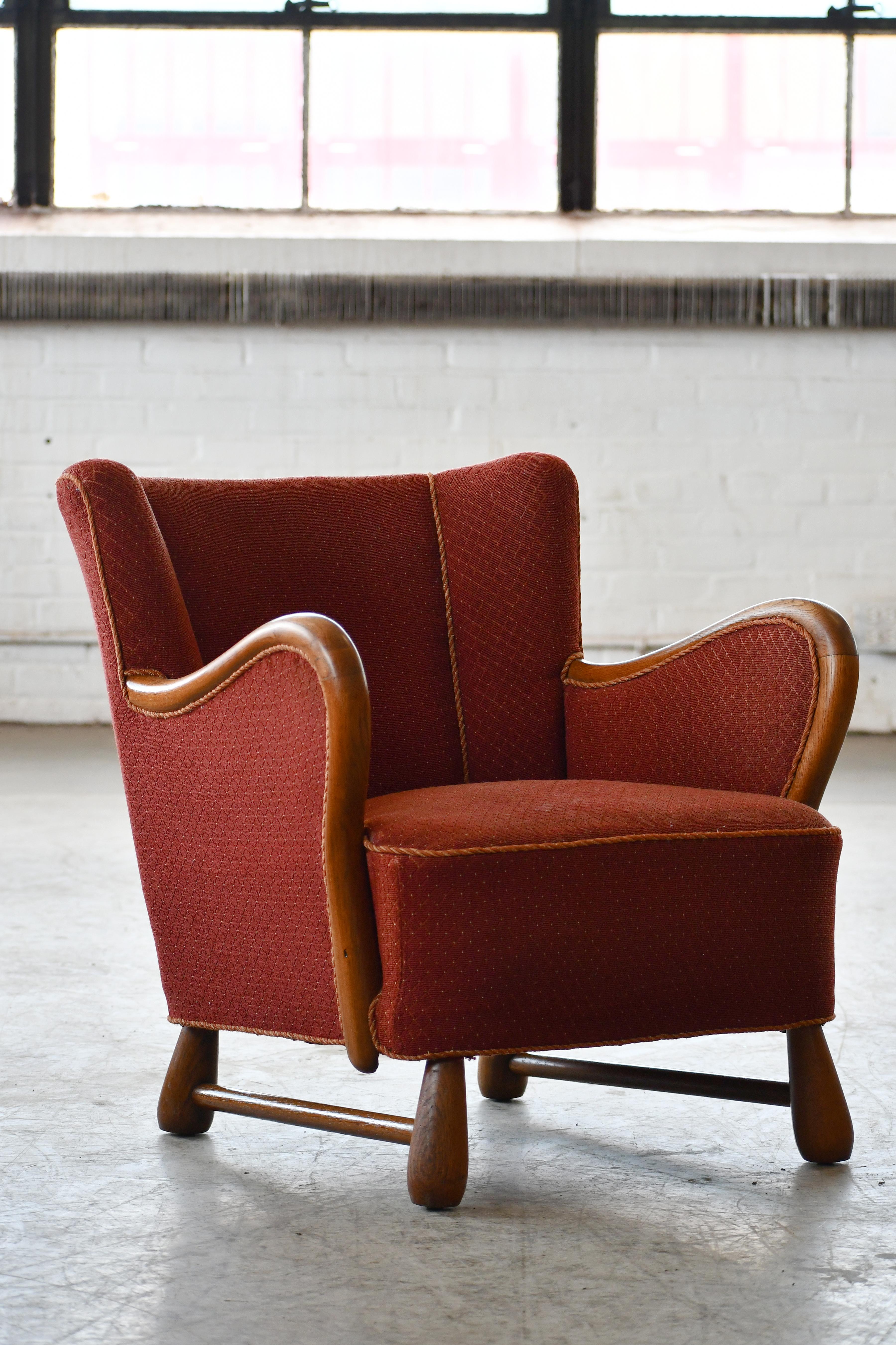 Rare Danish Easy Lounge Chair in Mahogany Attributed to Otto Færge, 1940's For Sale 7