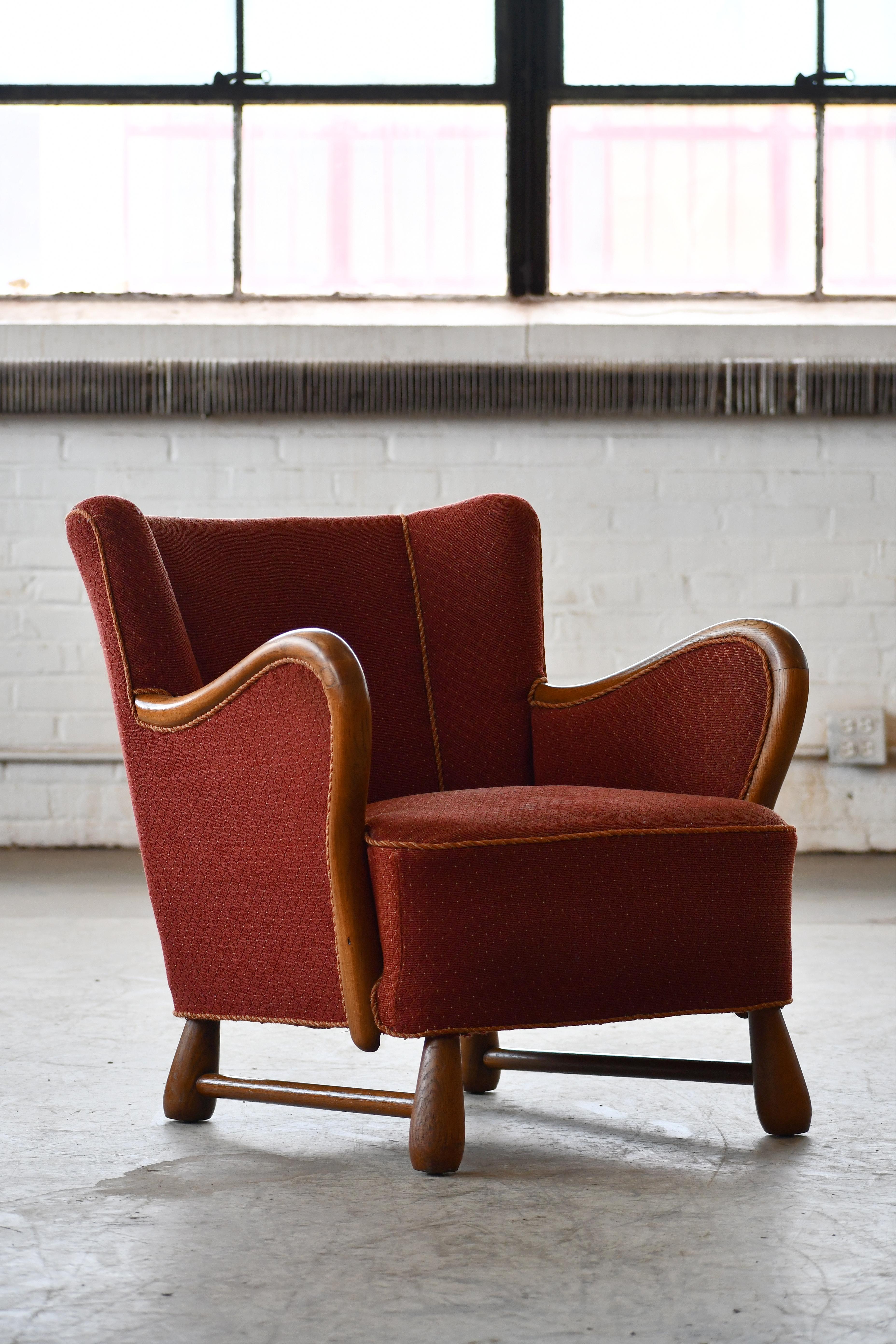 Mid-Century Modern Rare Danish Easy Lounge Chair in Mahogany Attributed to Otto Færge, 1940's For Sale