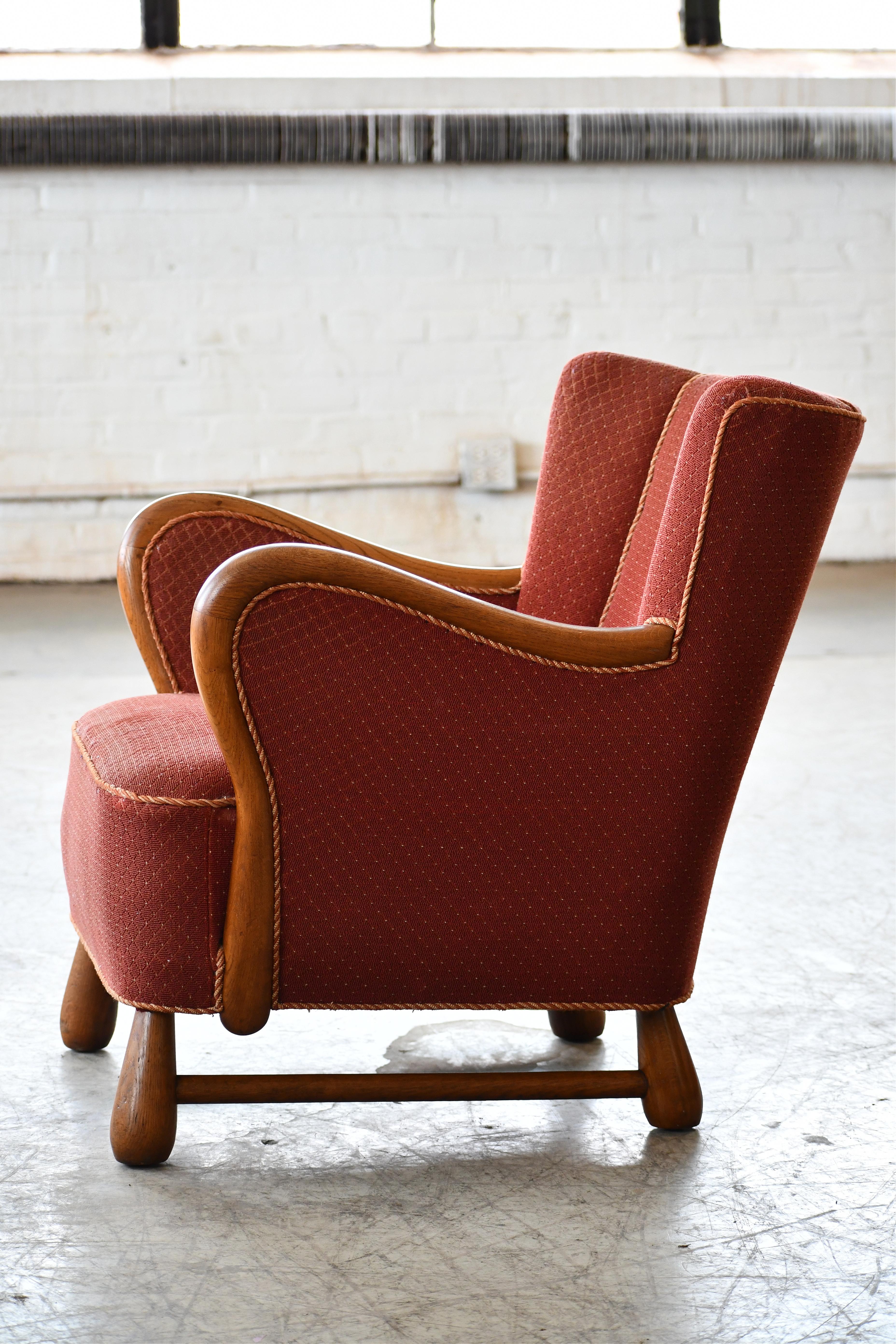 Rare Danish Easy Lounge Chair in Mahogany Attributed to Otto Færge, 1940's For Sale 1