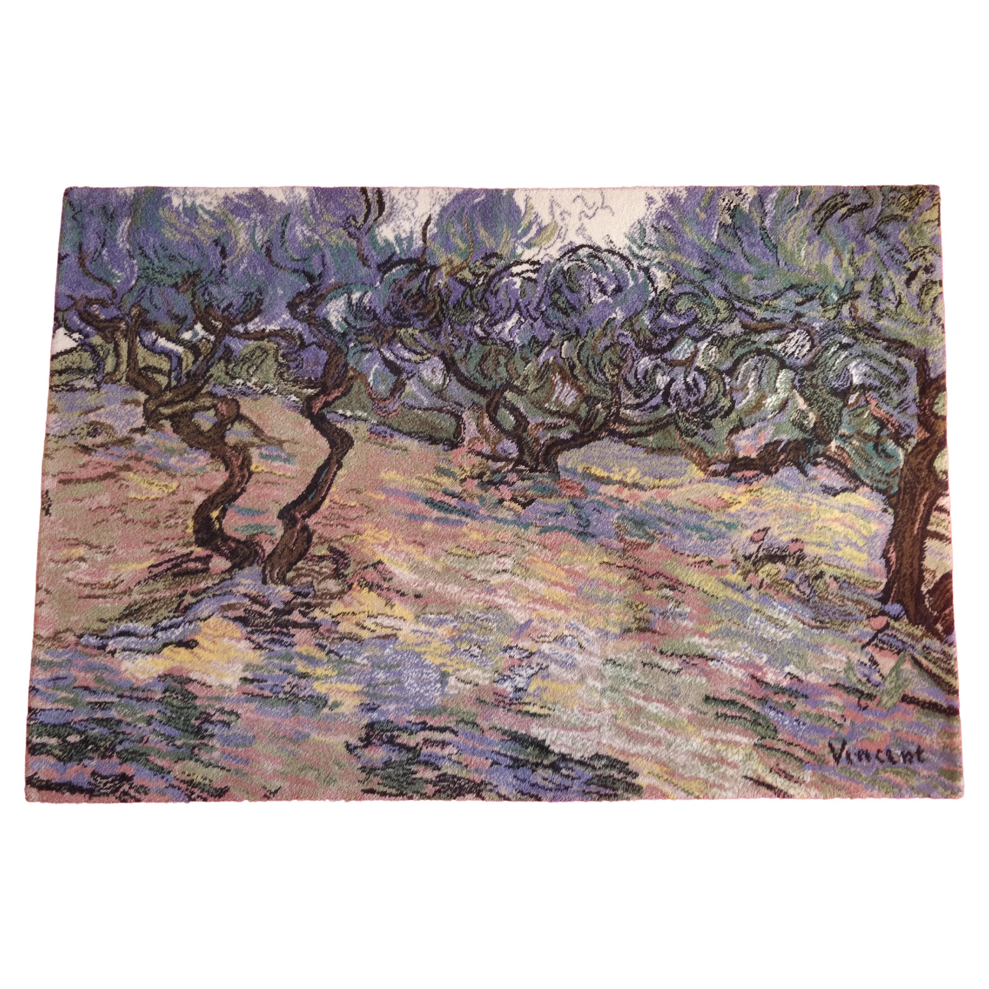 Rare tapis danois Ege Axminster Vincent van Gogh en toile d'olivier