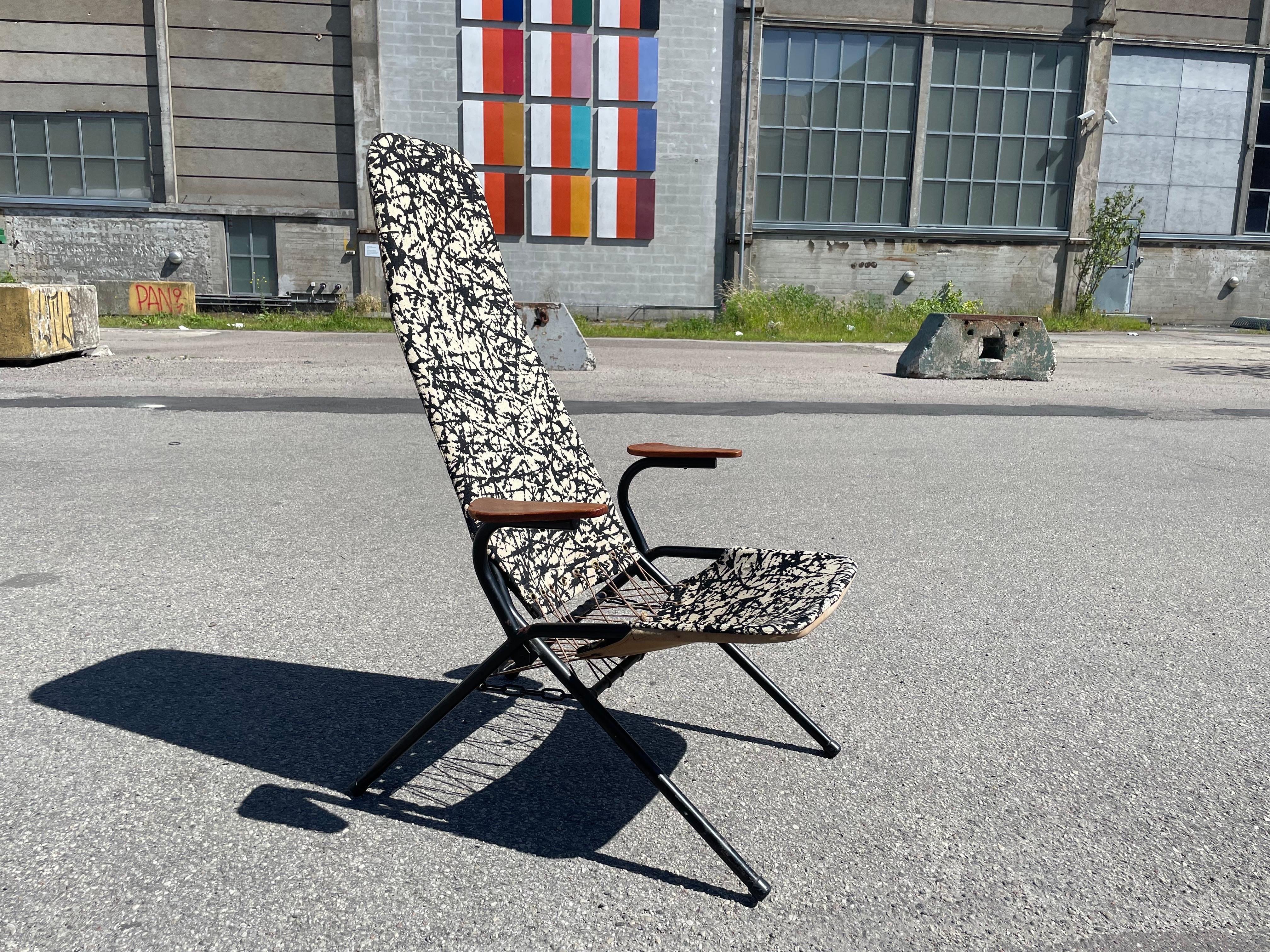 Metà XX secolo Rara sedia a sdraio danese pieghevole in stile Hans Olsen del 1950 in vendita