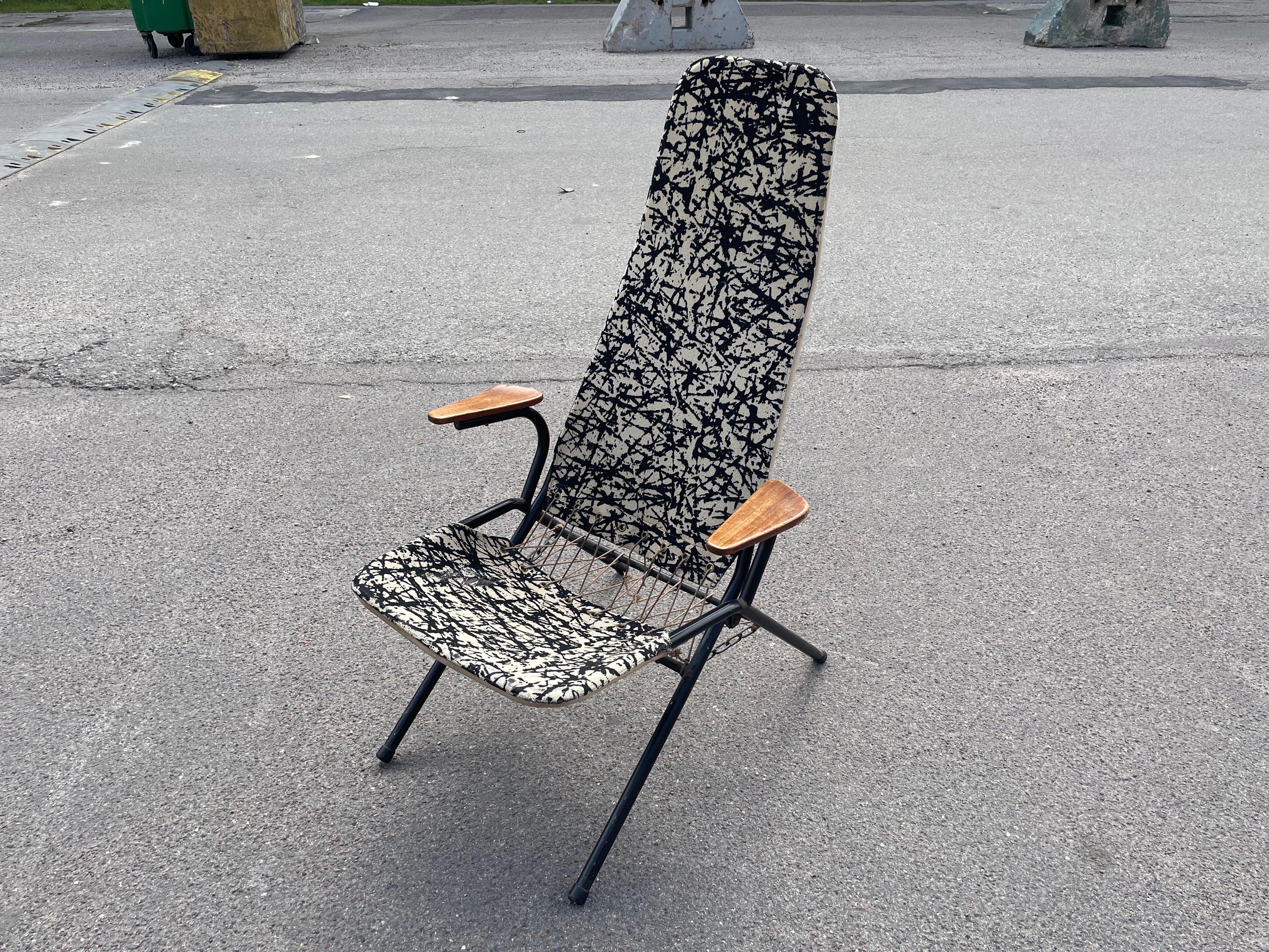 Metallo Rara sedia a sdraio danese pieghevole in stile Hans Olsen del 1950 in vendita