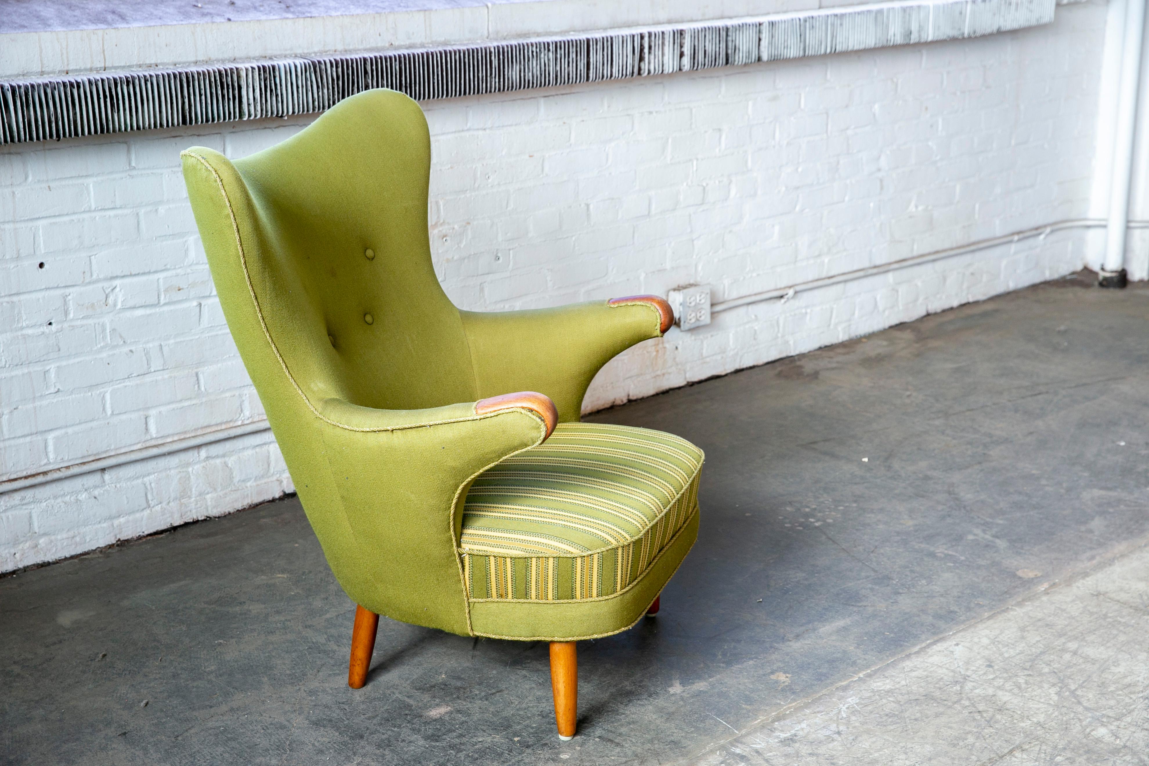 Wool Rare Danish Mid-Century Papa Bear Style Lounge Chair, 1950s