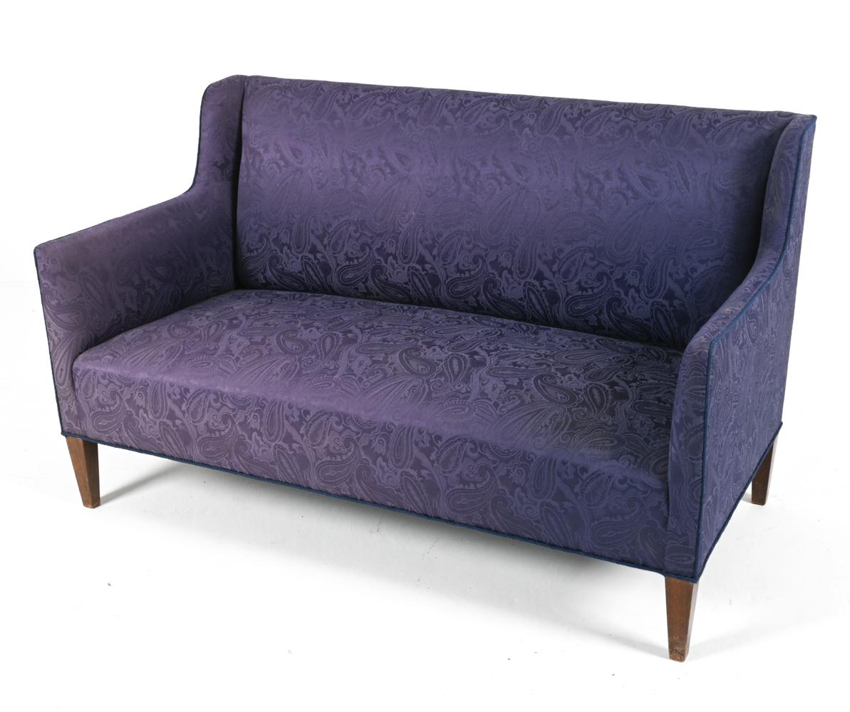 Seltenes dänisches Mid-Century Sofa von Jacob Kjær aus Teakholz und Paisley-Jacquard, um 1950 (Moderne der Mitte des Jahrhunderts) im Angebot