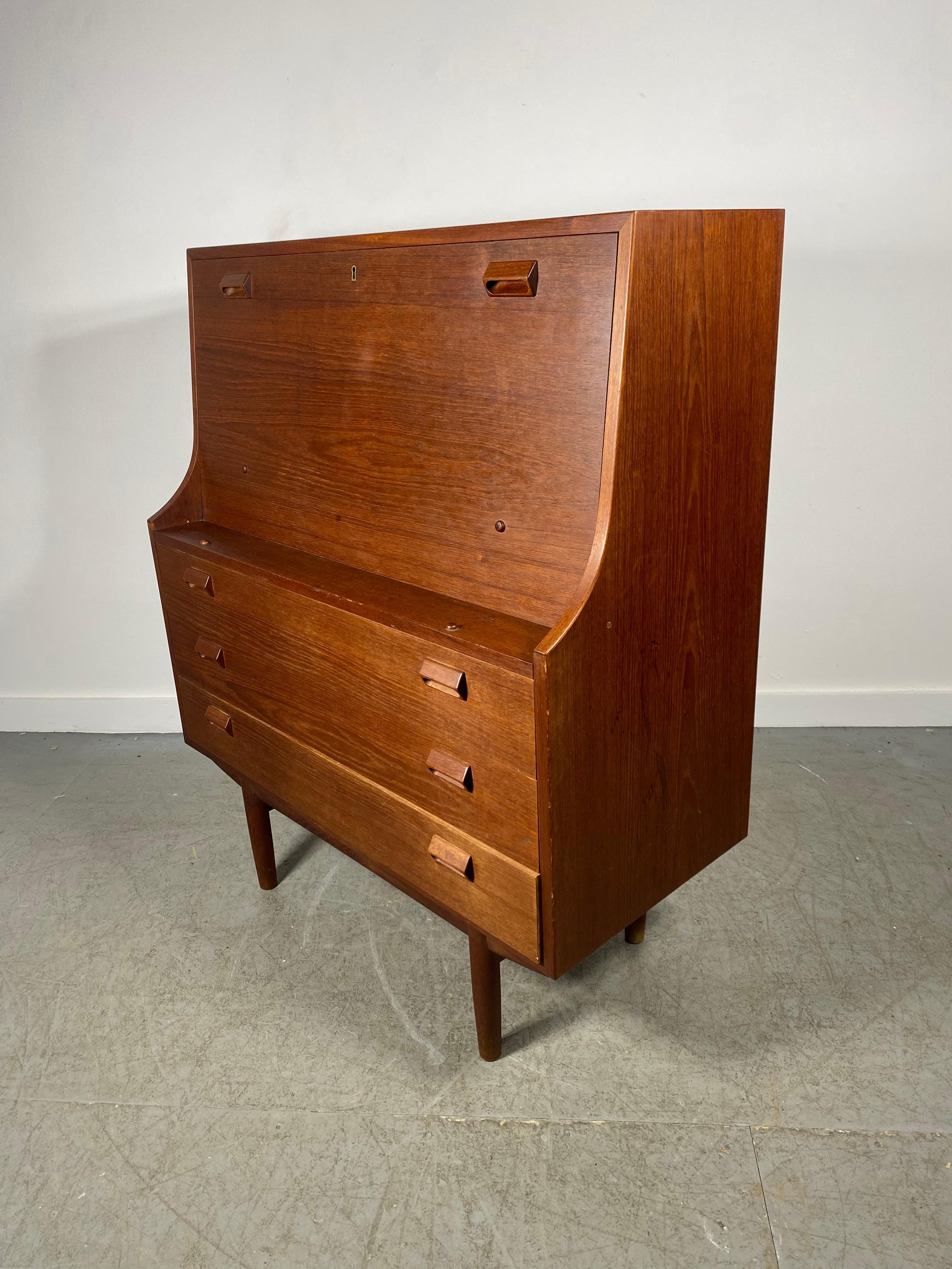 Wood Rare Danish Modern Borge Mogensen Tall Secretary Secretaire Desk Cabinet For Sale