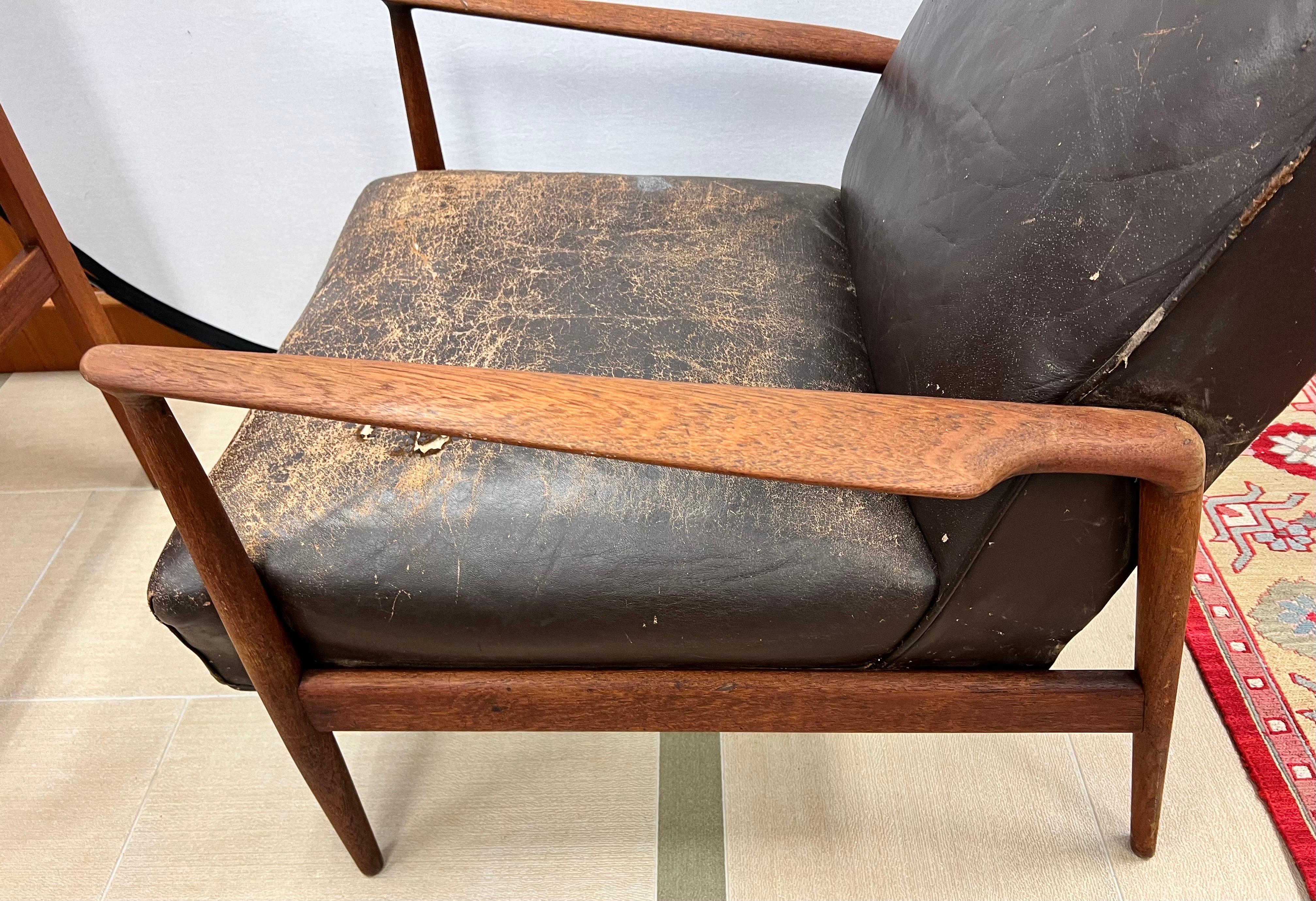 Mid-20th Century Rare Danish Modern Ib Kofod Larsen 1950s Leather Lounge Chair
