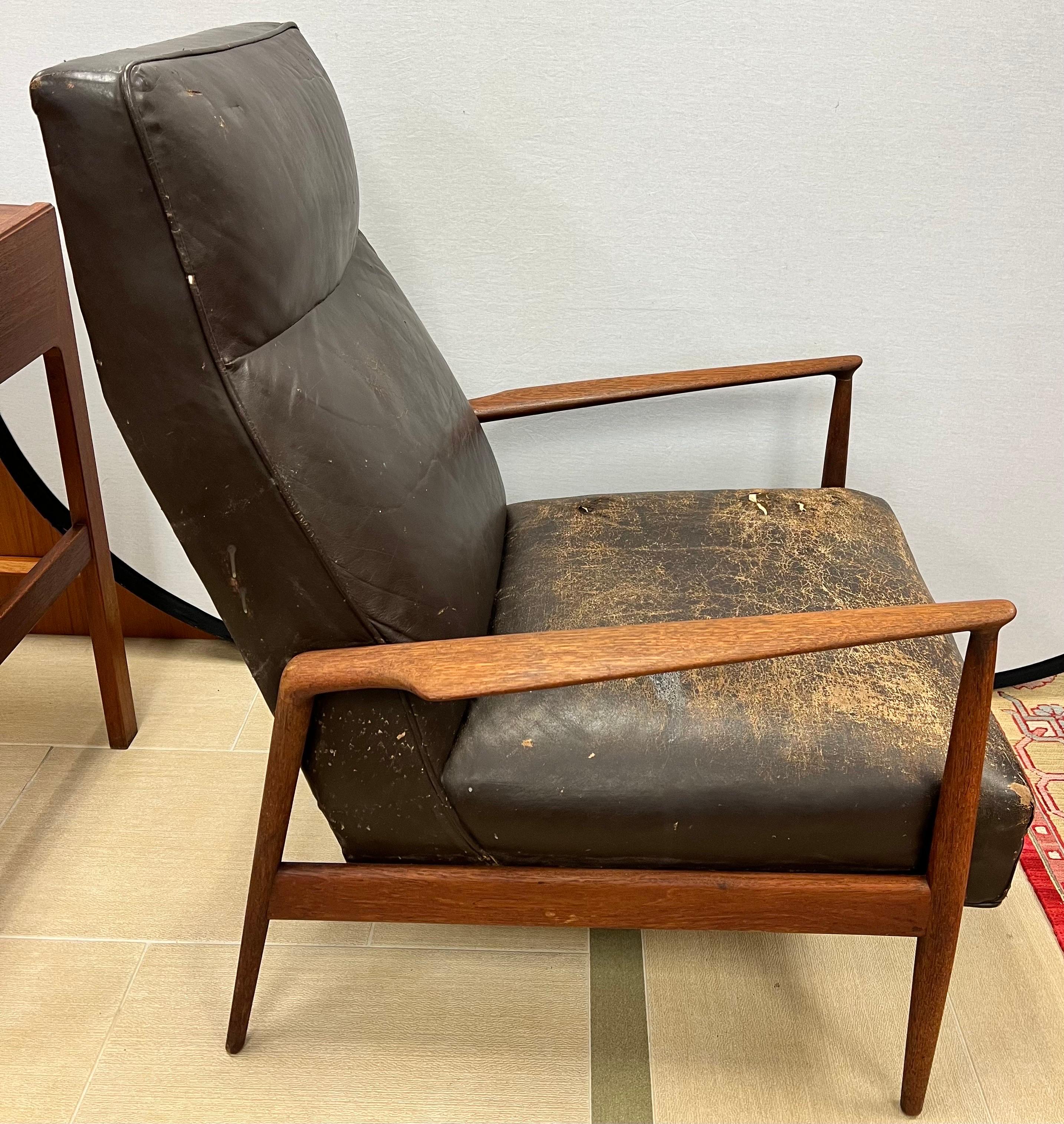 Rare Danish Modern Ib Kofod Larsen 1950s Leather Lounge Chair 3