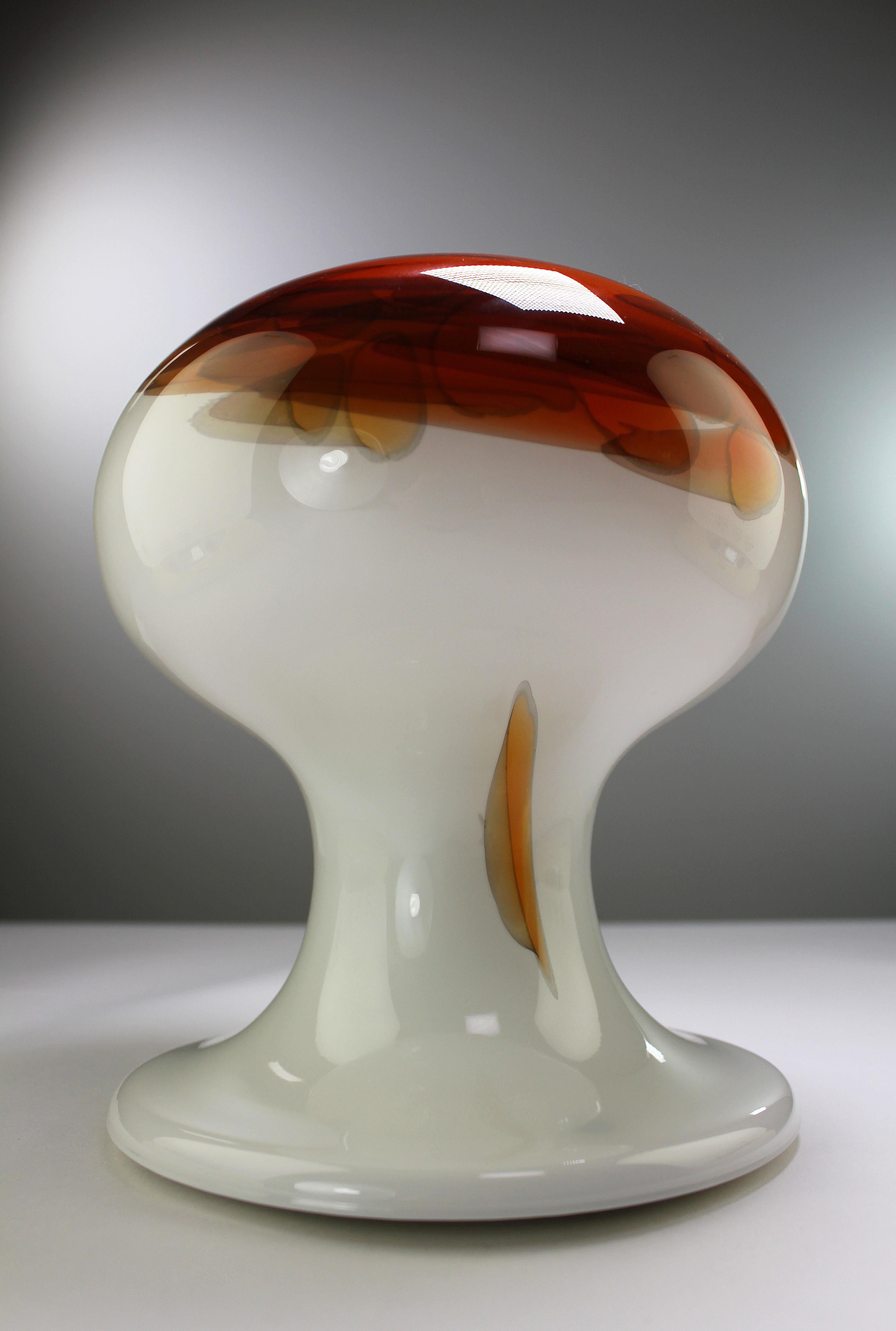 Mouthblown Danish Modern Opaline Art Glass Table Lamp, Lütken, 1970 For Sale 1