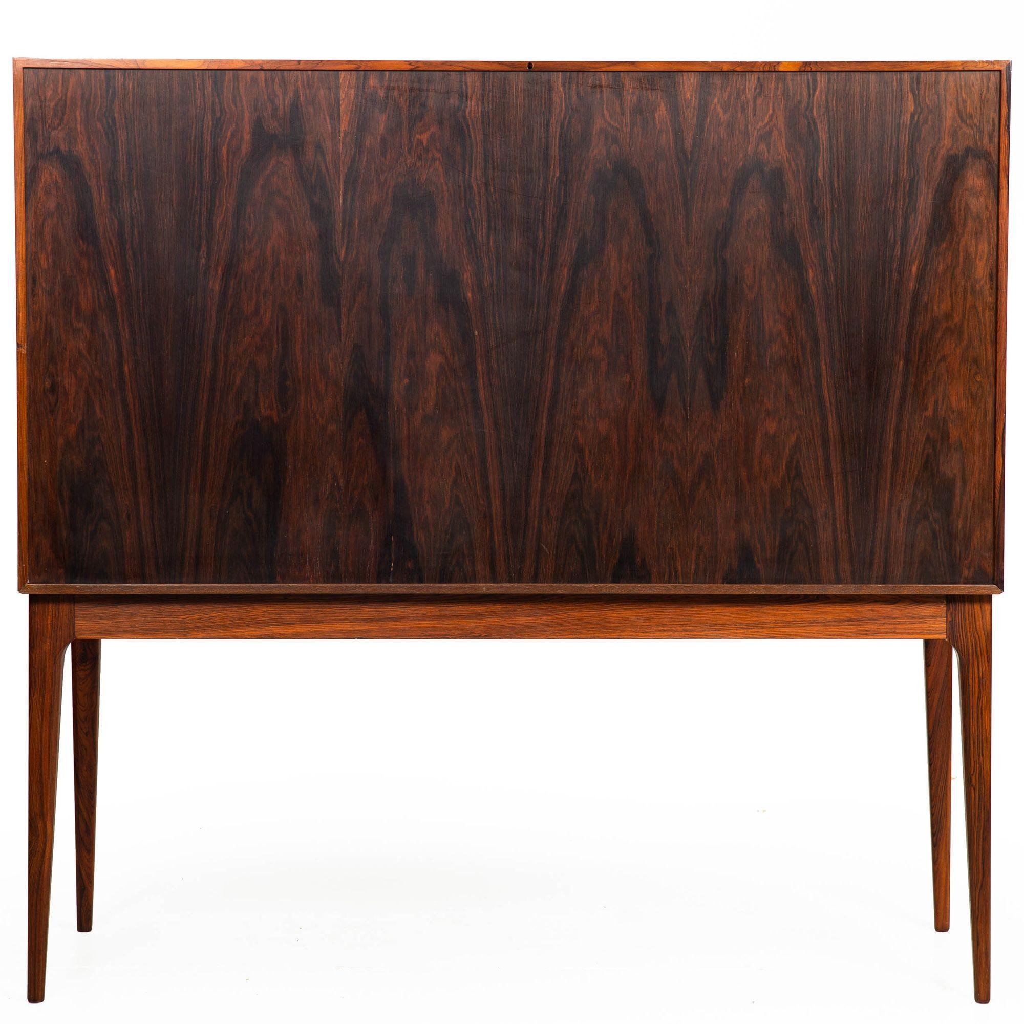 Brass Rare Danish Modern Rosewood Tamour-Door Dry-Bar Cabinet by Kurt Ostervig For Sale
