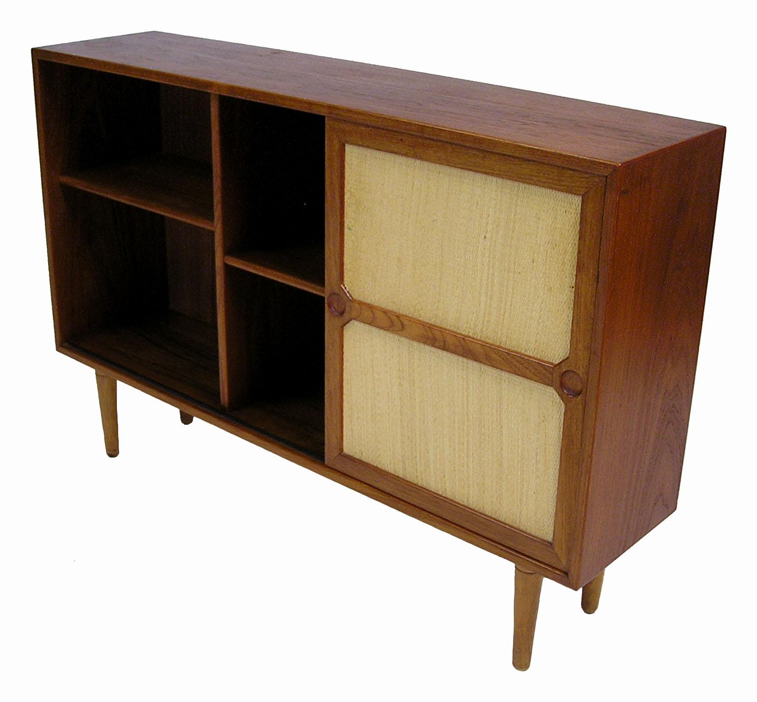 Scandinavian Modern Rare Danish Modern Teak and Seagrass Bookshelf Cabinet, circa 1950s