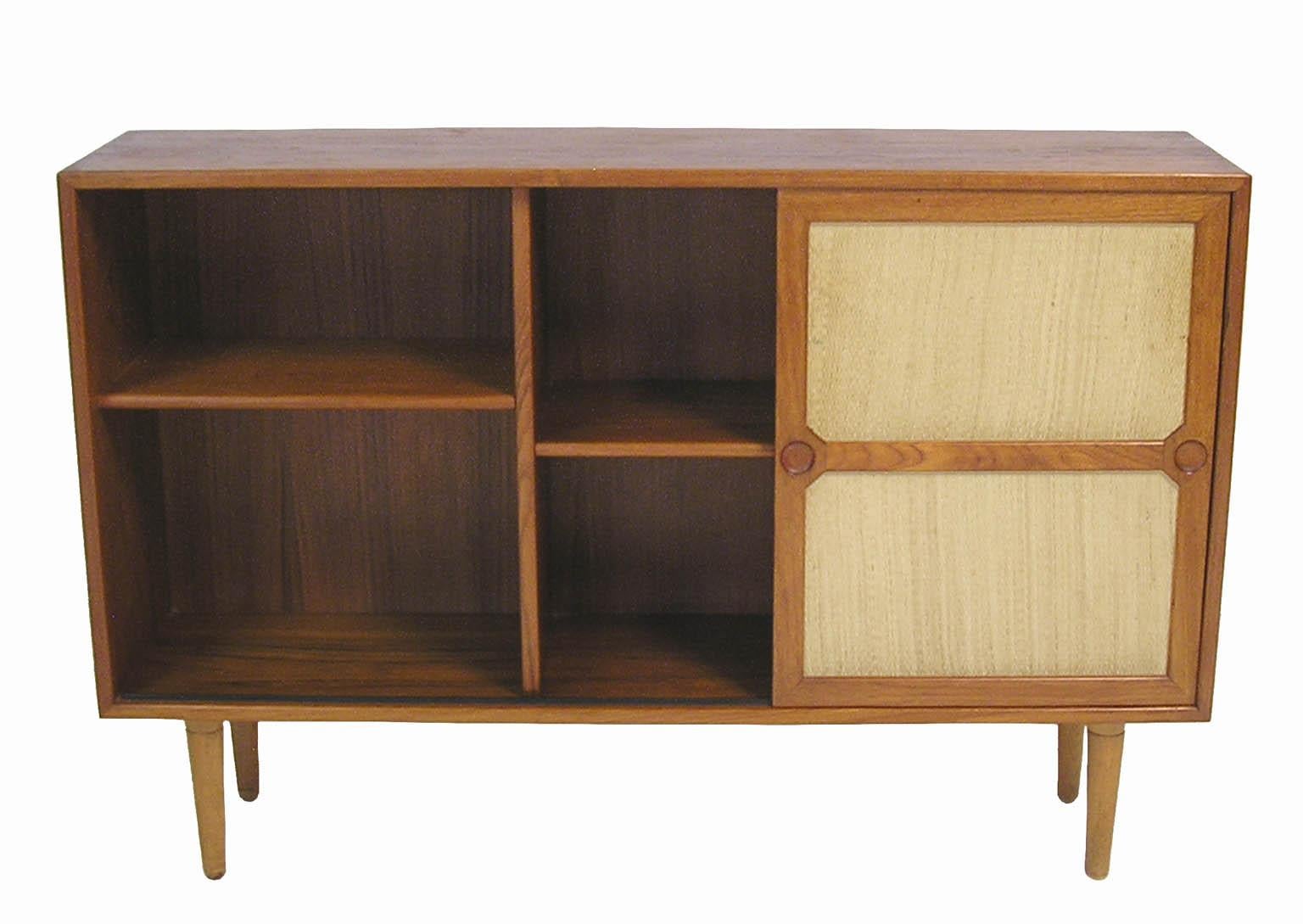 Mid-20th Century Rare Danish Modern Teak and Seagrass Bookshelf Cabinet, circa 1950s