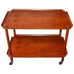 Rare Danish Modern Teak Two-Tier Bar Cart with Flared Edges by Poul Hundevad