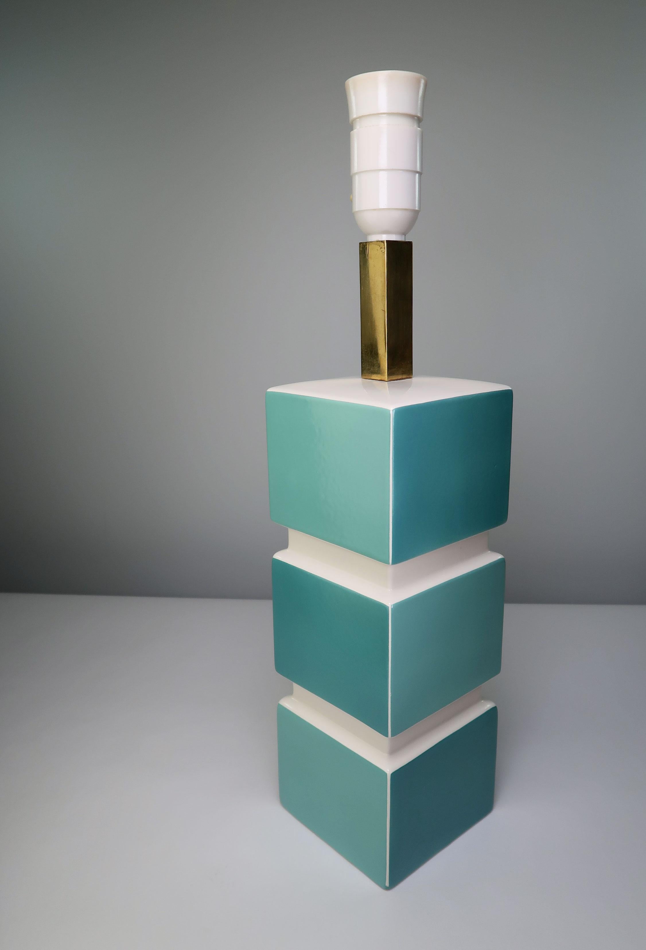 1950s Danish Modern Turquoise Aqua White Porcelain Table Lamp, Søholm For Sale 4