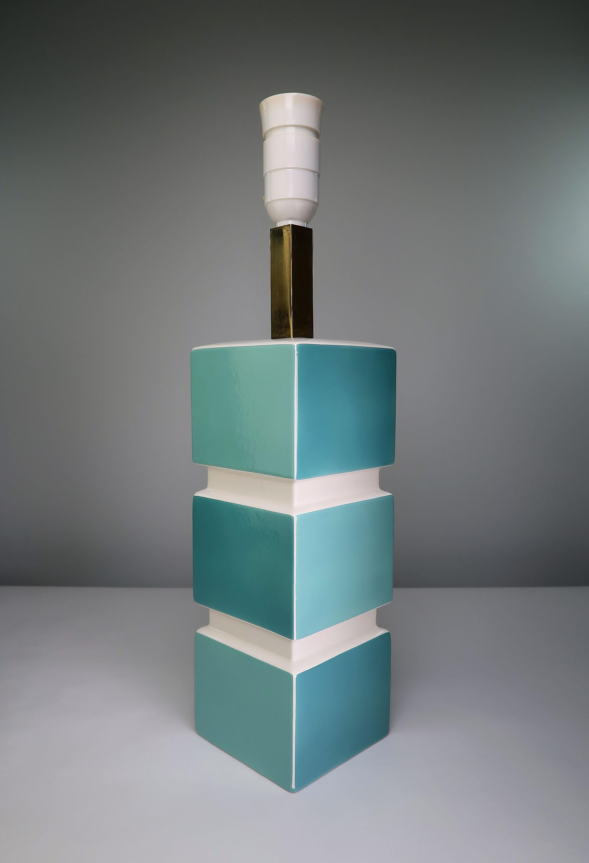 1950s Danish Modern Turquoise Aqua White Porcelain Table Lamp, Søholm For Sale 8