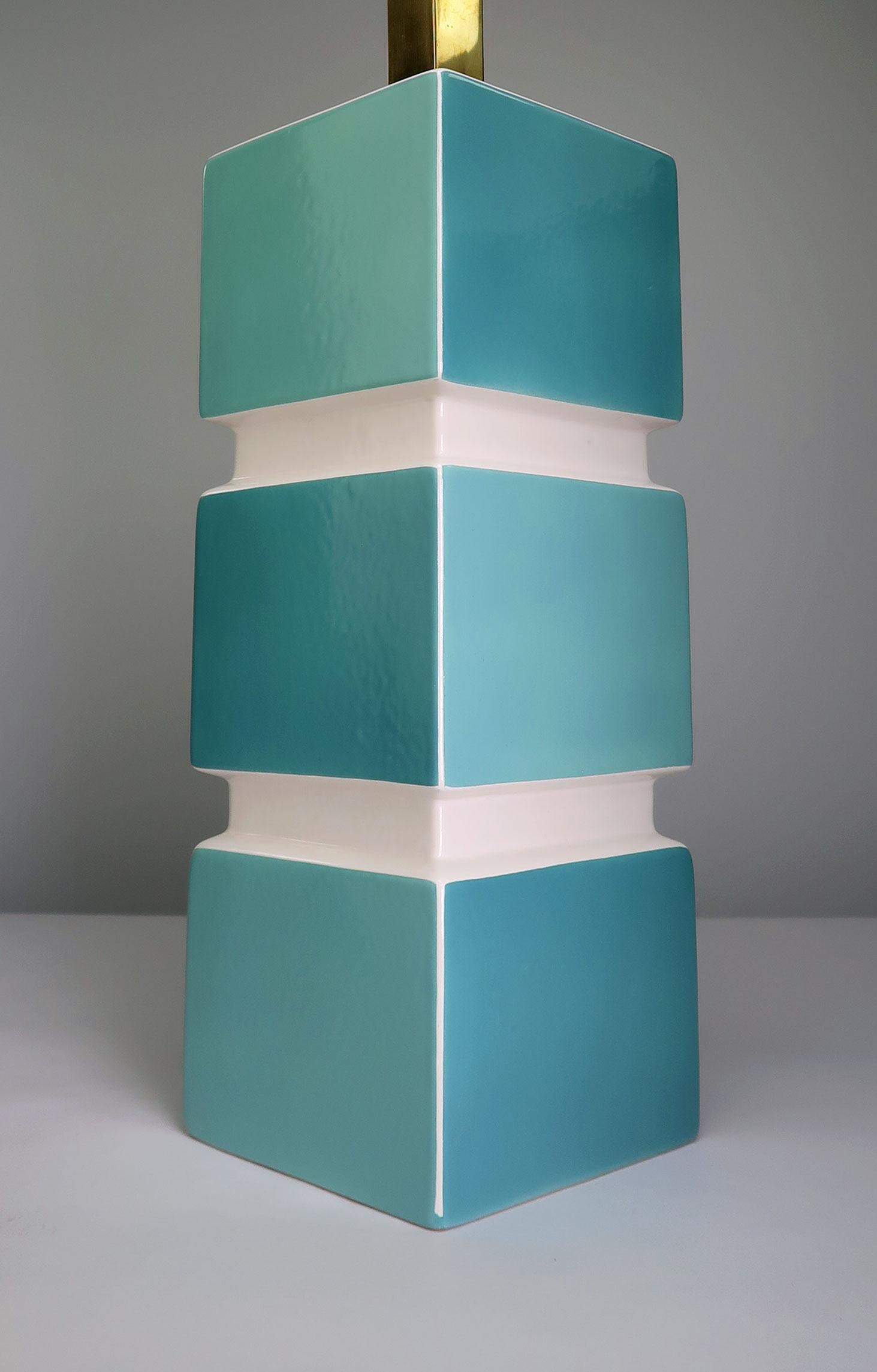 20th Century 1950s Danish Modern Turquoise Aqua White Porcelain Table Lamp, Søholm For Sale