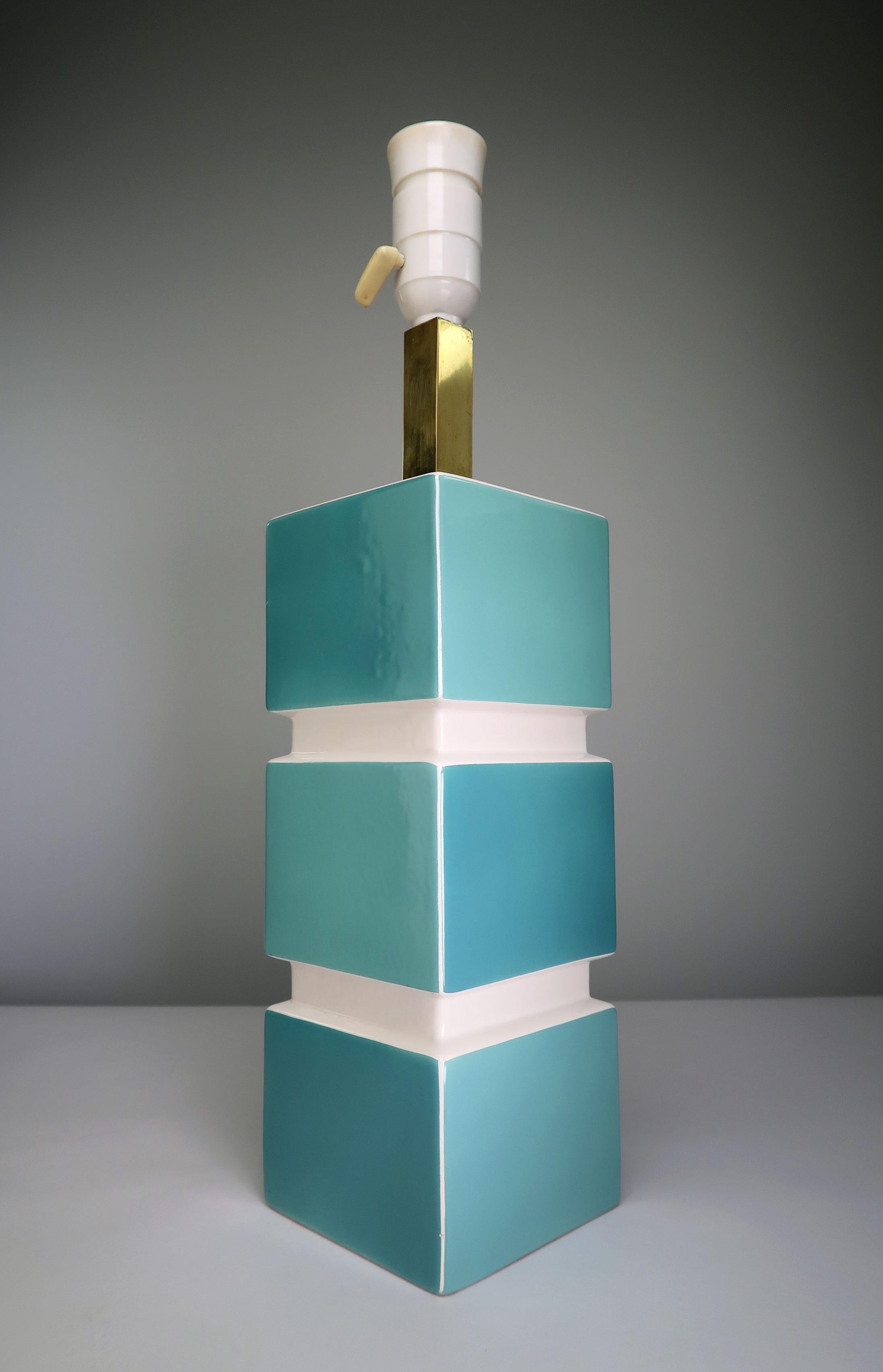 Lampe de table en porcelaine turquoise et blanc, The Moderns, Søholm, années 1950 en vente 1
