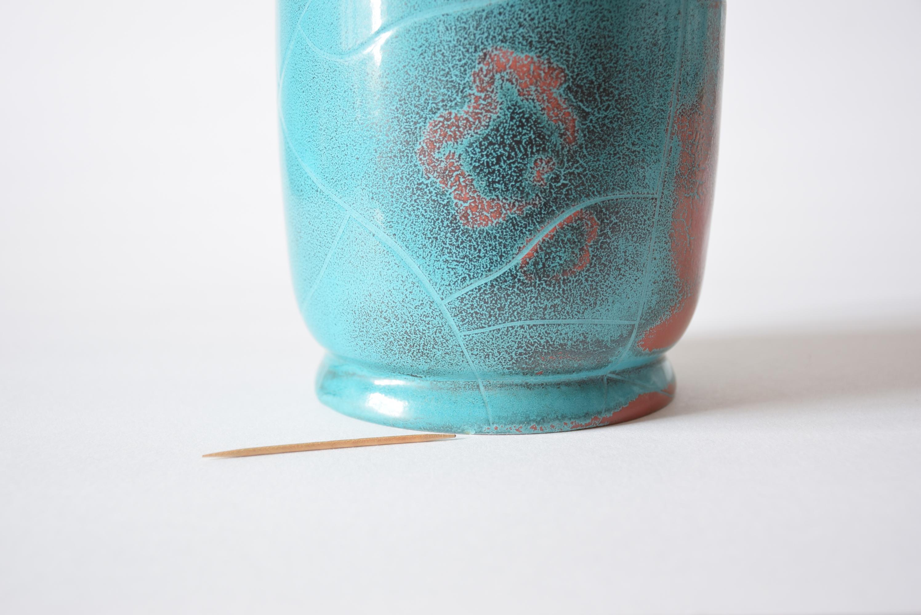 Rare grand vase danois P. Ipsens Enke glaçure rouge turquoise 