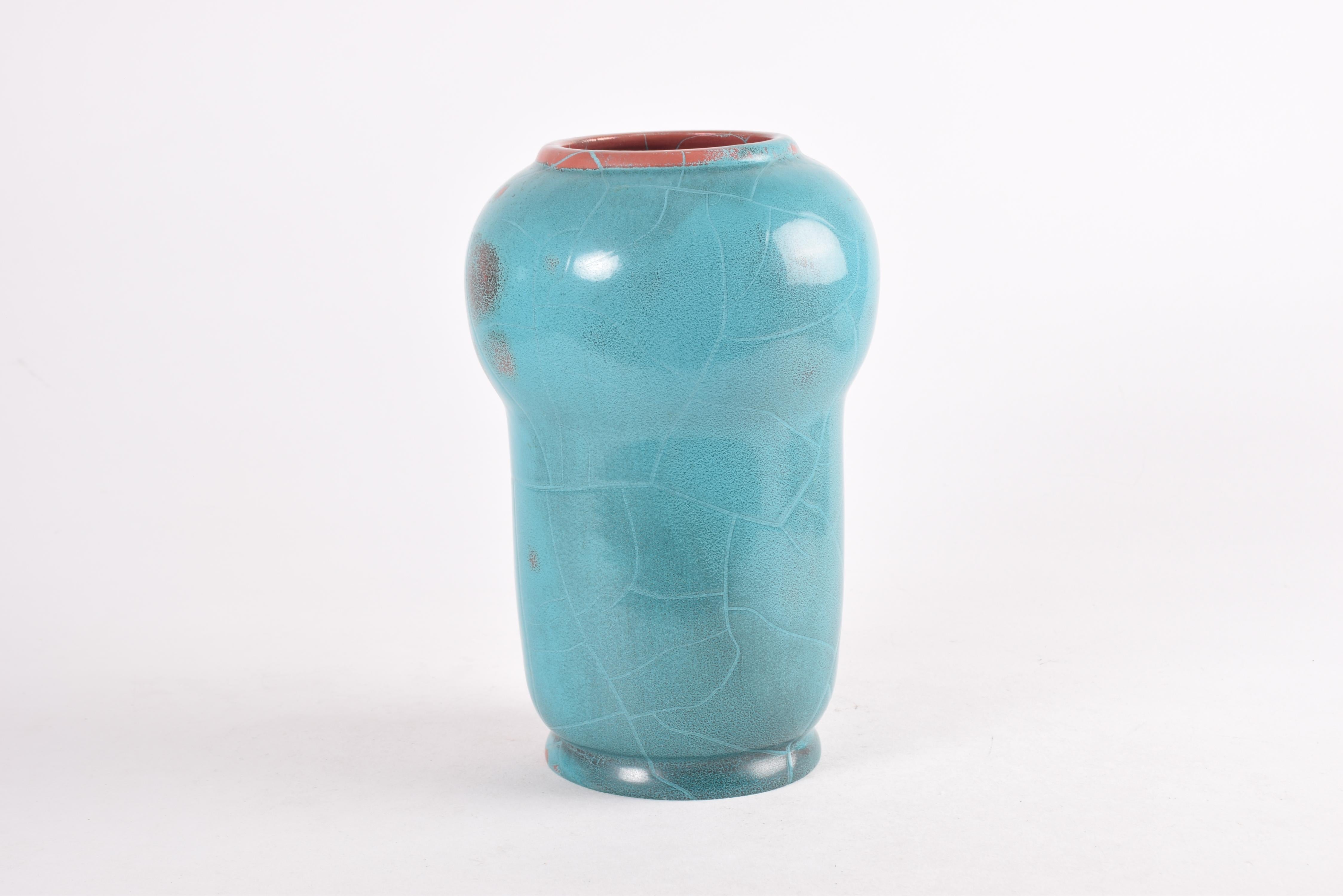 Danois Rare grand vase danois P. Ipsens Enke glaçure rouge turquoise 